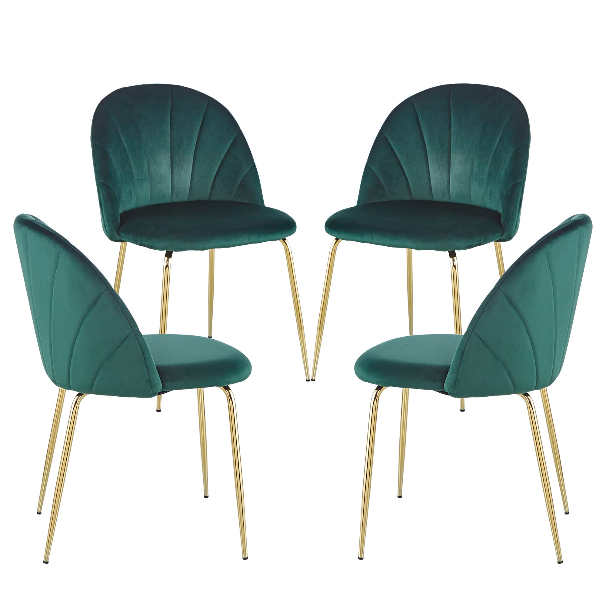 Velvet Dining Chairs Set of 4 - Modern Upholstered Shell Pattern Chairs with Sturdy Carbon Steel Legs for Dining Room, Kitchen, or Home Office