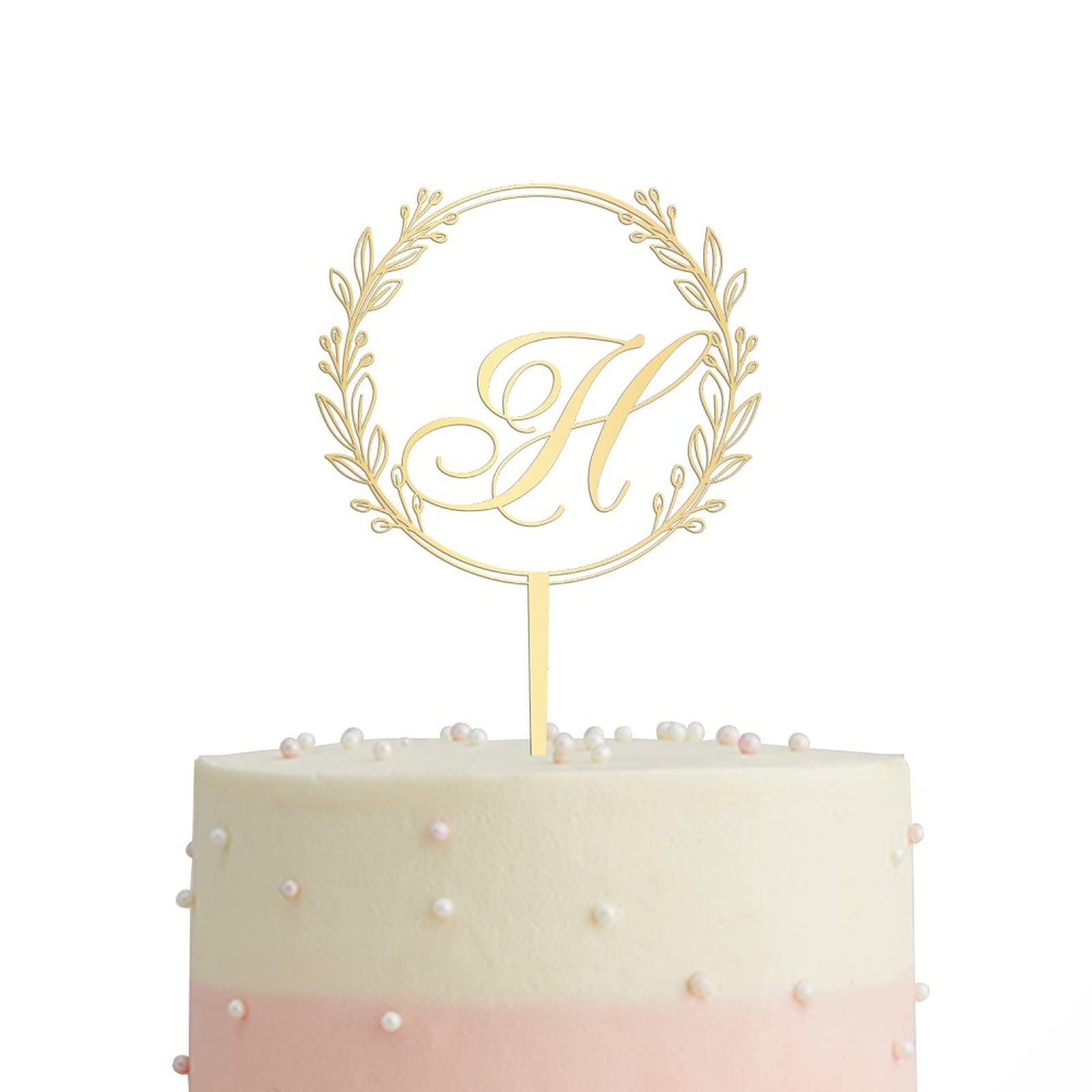 Personalized Gold Acrylic Letter H Cake Topper - Elegant Wreath Design for Wedding, Anniversary, Birthday Party Cake Decorations | Perfect for Custom Cakes, Cupcakes & Dessert Displays