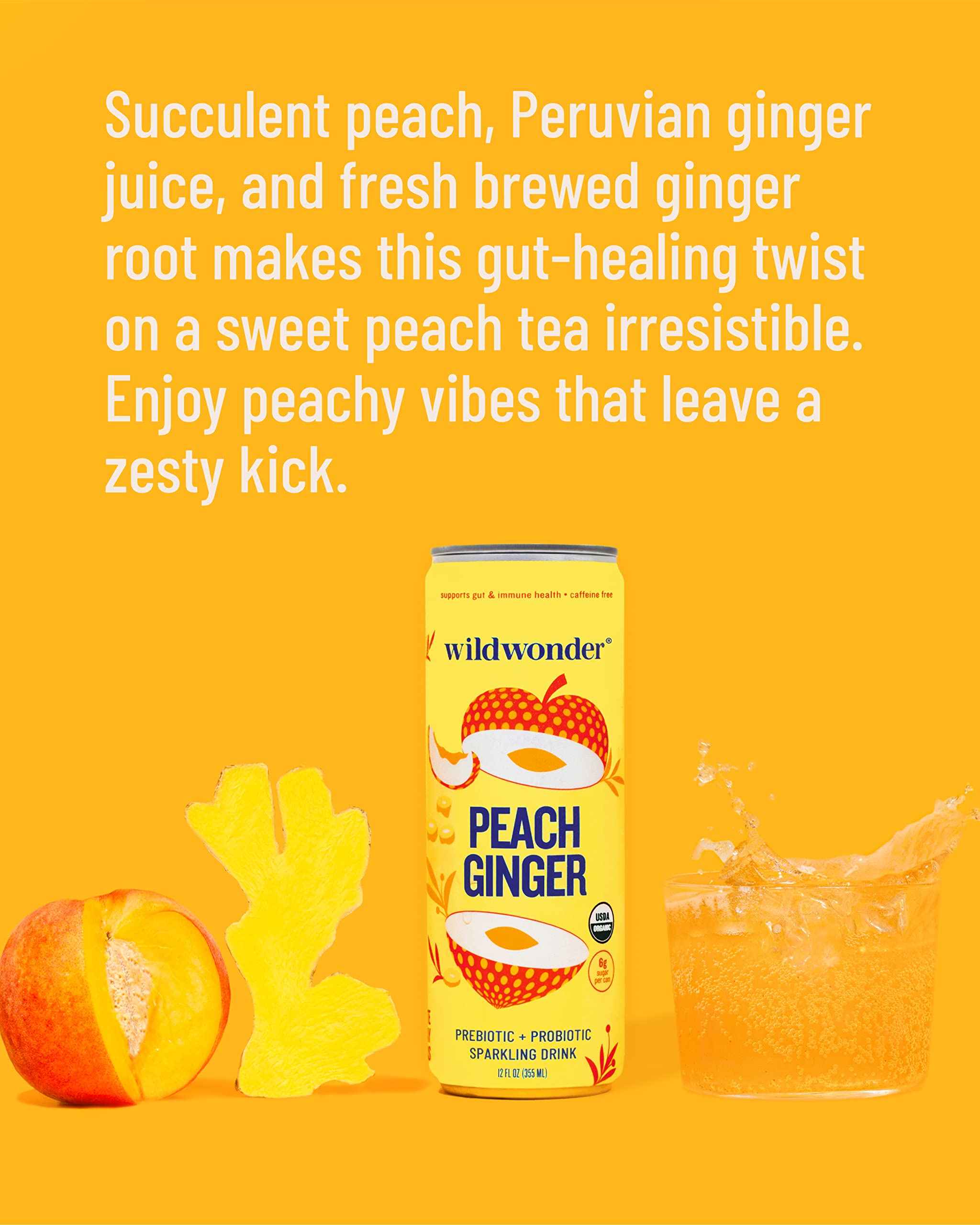 Wildwonder Sparkling Probiotic Juice Drink - Gut Health, Immunity & Digestion Support with 5g Fiber & Live Probiotics | Caffeine-Free, Organic, Vegan, Low Sugar & Low Calorie | 12-Pack 12oz Cans | Perfect for Gut Health, Weight Management & Daily Wellness Routine