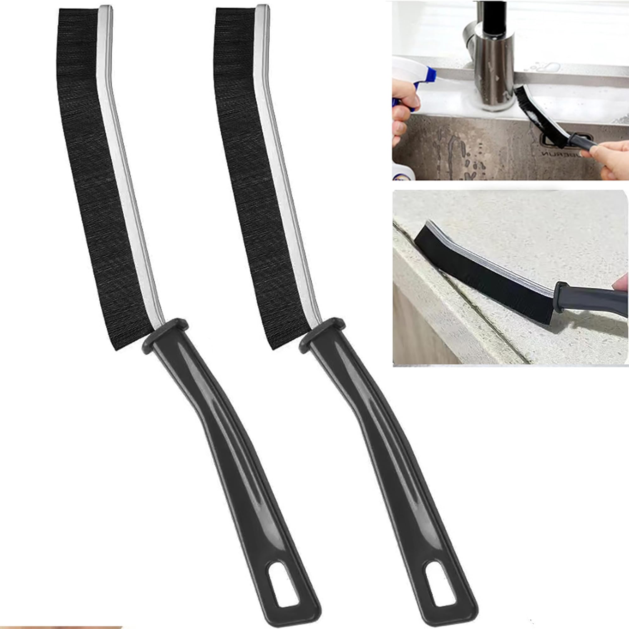 2PCS Hard Bristle Crevice Cleaning Brush Set - Multi-Purpose Gap & Grout Cleaning Tool for Tight Spaces - Perfect for Kitchen, Bathroom Tiles, Car Interiors and Hard-to-Reach Areas