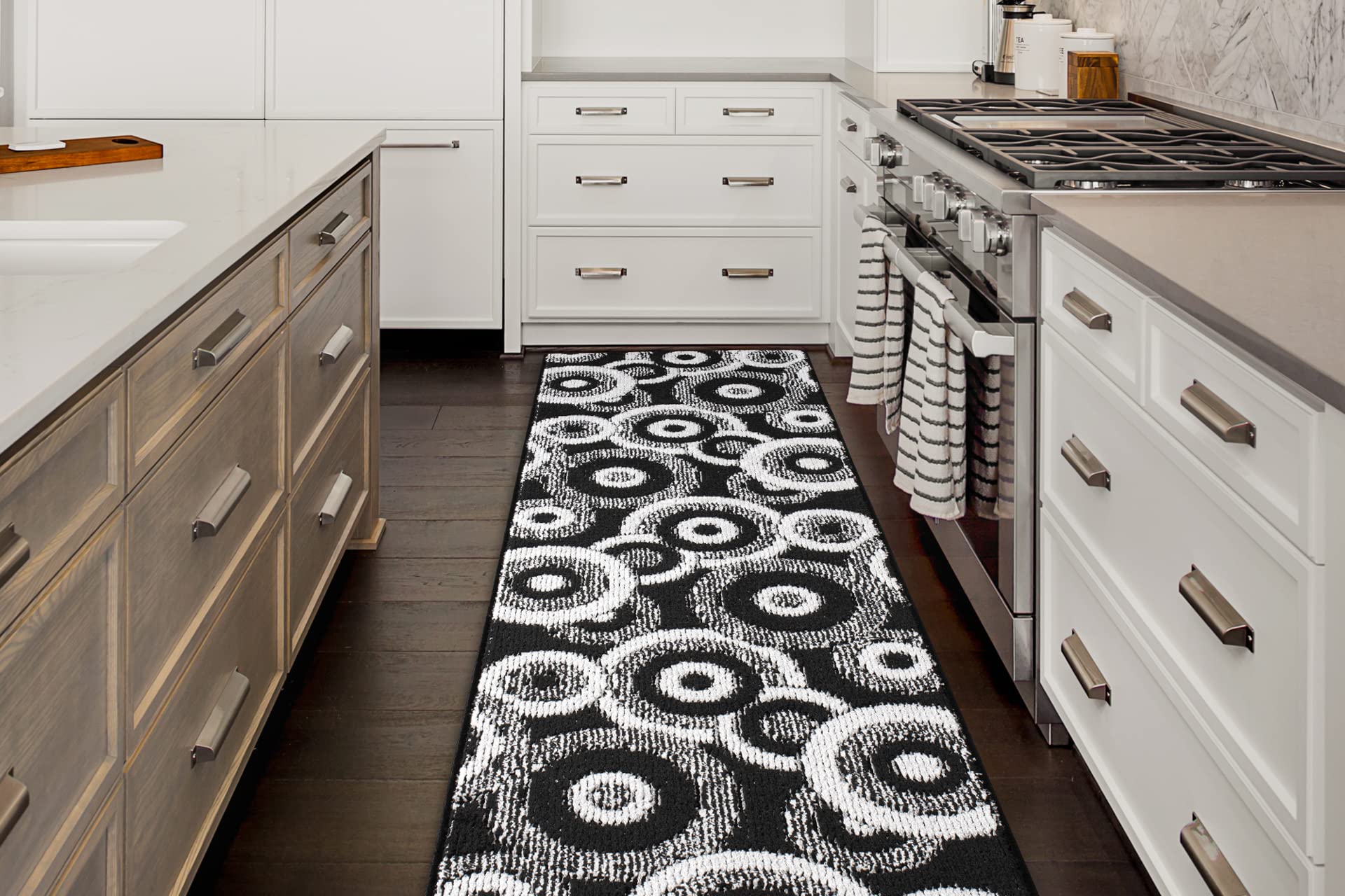 Non-Slip Rubber Backed Hallway Runner Rug - 12 ft Modern Geometric Black Carpet for Narrow Spaces | Pet-Friendly & Easy Care | Perfect for High-Traffic Areas, Entryways & Slippery Floors