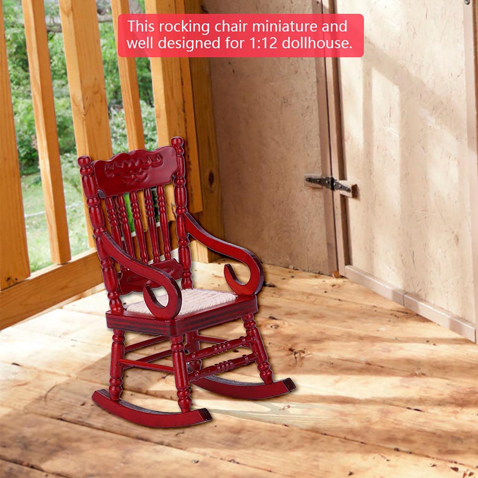 1:12 Scale Miniature Wooden Rocking Chairs - Set of 1 Dollhouse Furniture for Christmas Decor, DIY Doll Accessories & Model House Display | Perfect for Holiday Displays, Collectors & Miniature Enthusiasts