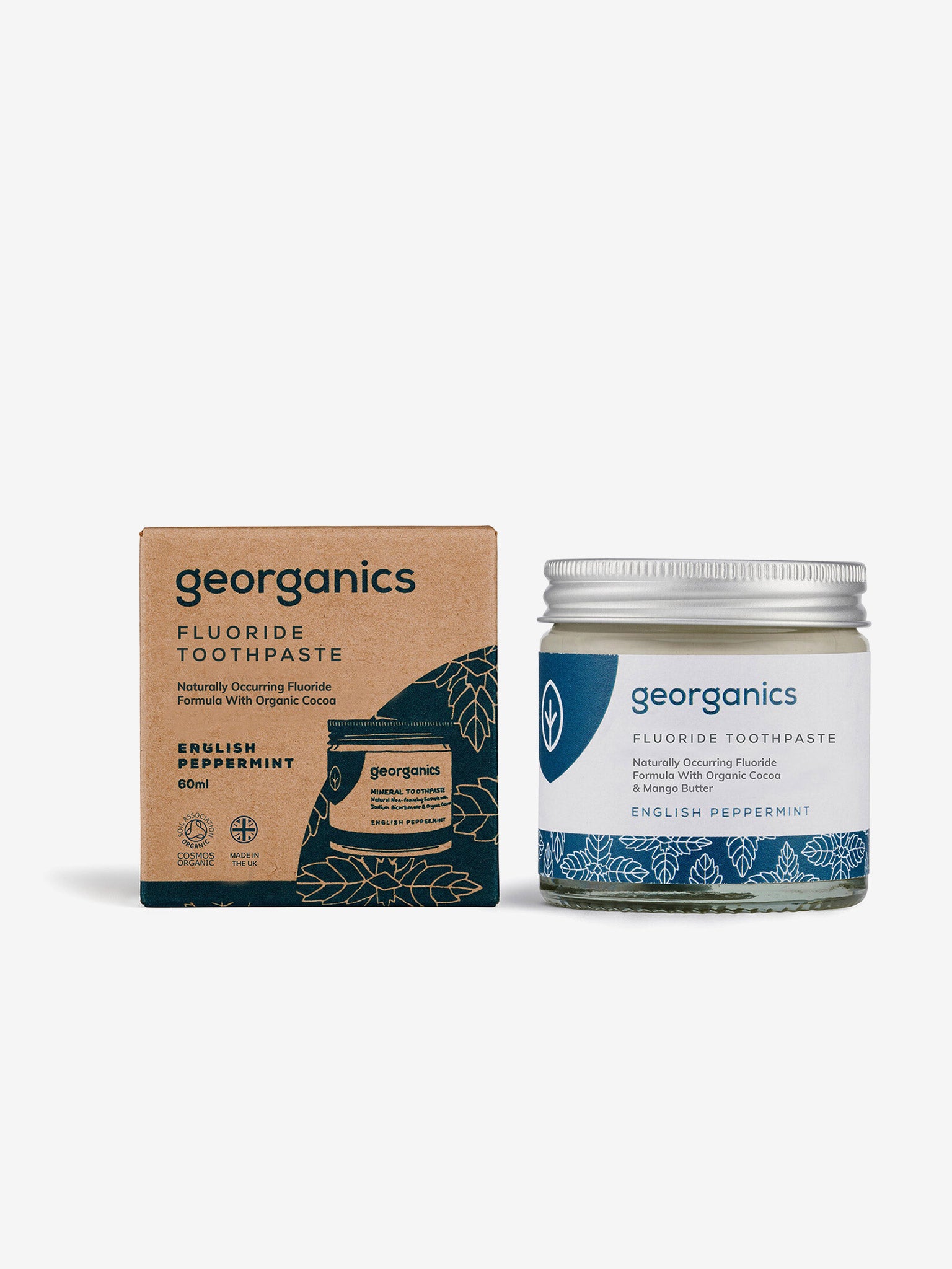 Georganics Natural Fluoride-Free Toothpaste 60ml - English Peppermint Flavor for Sensitive Teeth & Whitening | Organic Oral Care for Daily Brushing Routine