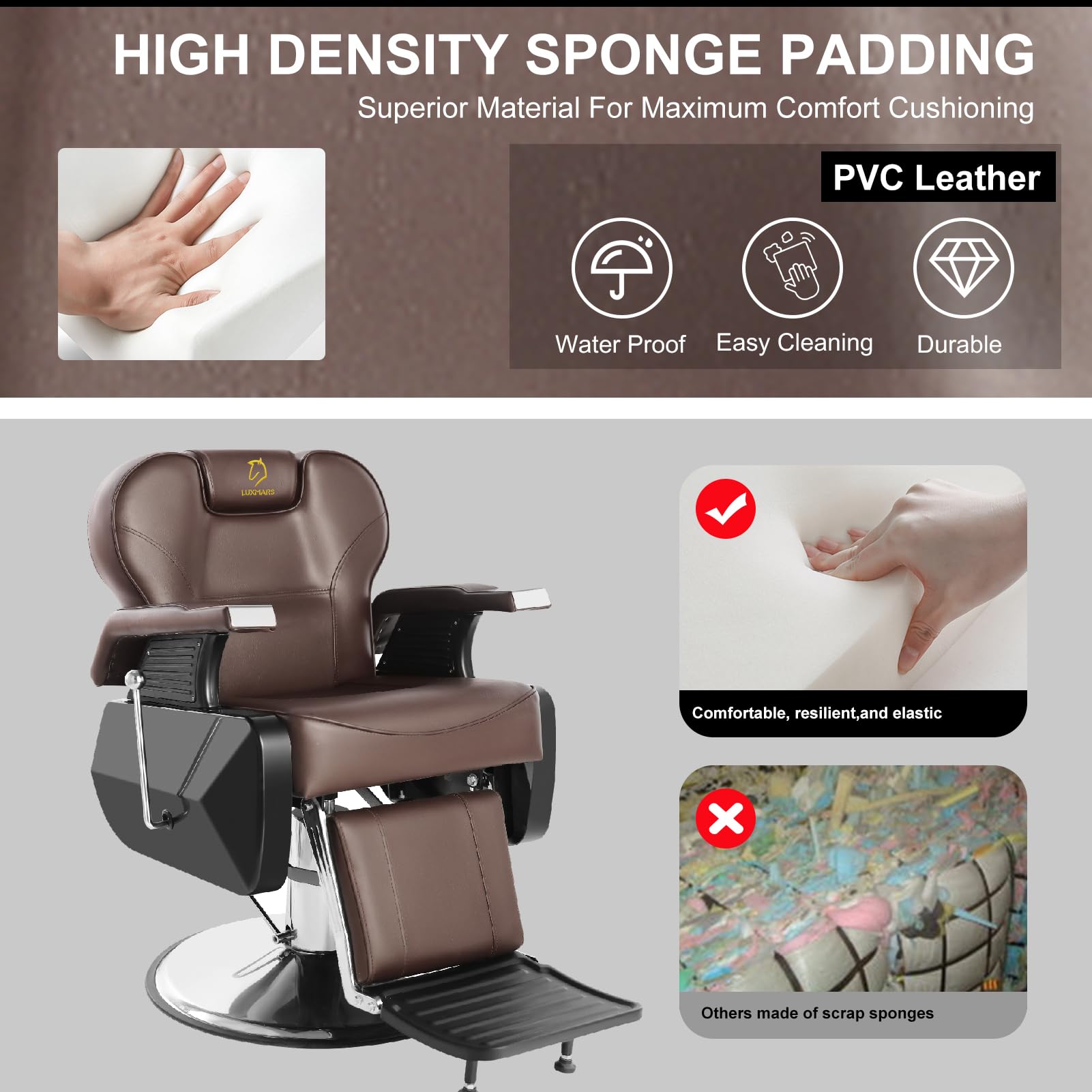 Hydraulic Barber Chair 360° Swivel Reclining Salon Styling Hair Chair for Hairdressers & Barbers - Brown Leather Upholstery, Adjustable Height - Perfect for Hair Salons, Barber Shops & Home Styling Studios