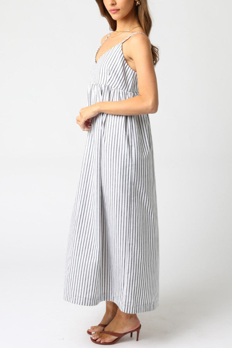 Laila Navy Blue Striped Midi Dress for Women - Elegant Summer Casual & Party Wear | Perfect for Beach Outings, Date Nights, and Office Attire