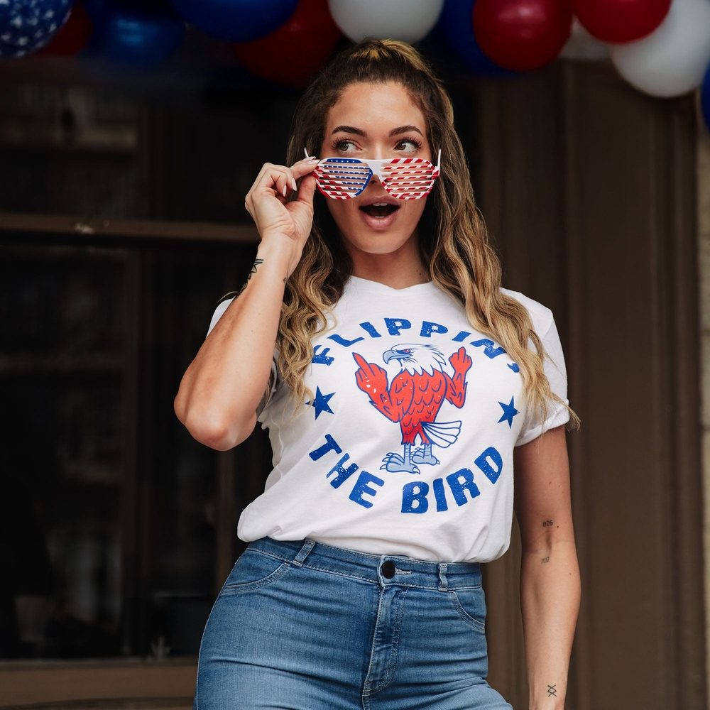 Women's Flippin' The Bird Boyfriend Fit T-Shirt - White | Casual Graphic Tee for Women | Perfect for Everyday Wear, Outings & Funny Gifts
