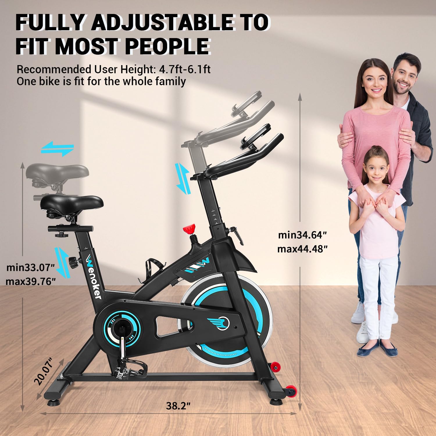 WENOKER Indoor Cycling Bike - Silent Belt Drive, Heavy Flywheel & LCD Monitor - Stationary Exercise Bike for Home Gym Cardio Workout - Perfect for Weight Loss, Fitness Training & Home Exercise