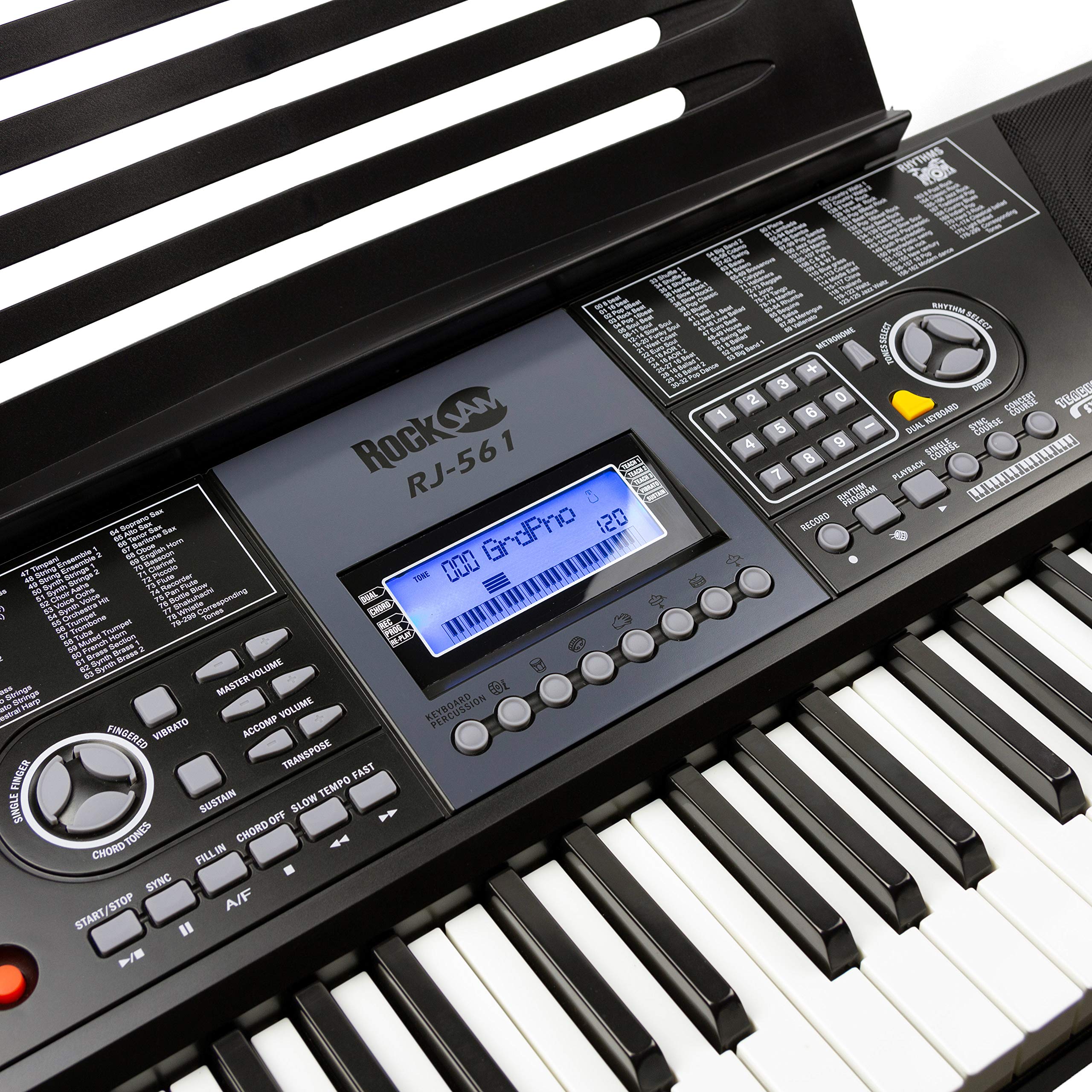 RockJam 61-Key Electronic Keyboard Piano with LCD Display, Stand, Bench, Headphones & Keynote Stickers - Complete Beginner Piano Kit with Simply Piano App - Perfect for Home Learning, Music Practice & Gift Giving