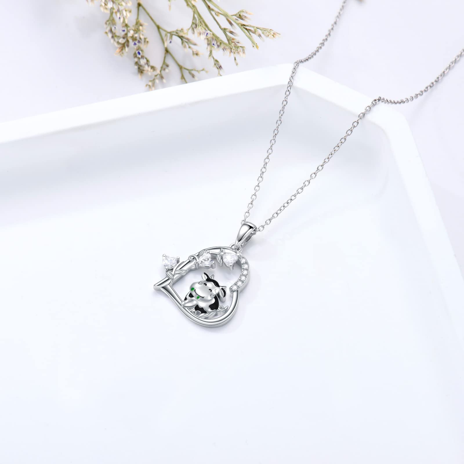 VONALA Sterling Silver Animal Pendant Necklace - Cow, Dog, Fox, Lion, Goat, Llama, Monkey, Flamingo & Dinosaur Charms | Heart-Shaped Animal Jewelry for Women, Girls & Teens | Perfect Birthday Gift for Animal Lovers | Great for Casual Wear, Date Nights & Special Occasions