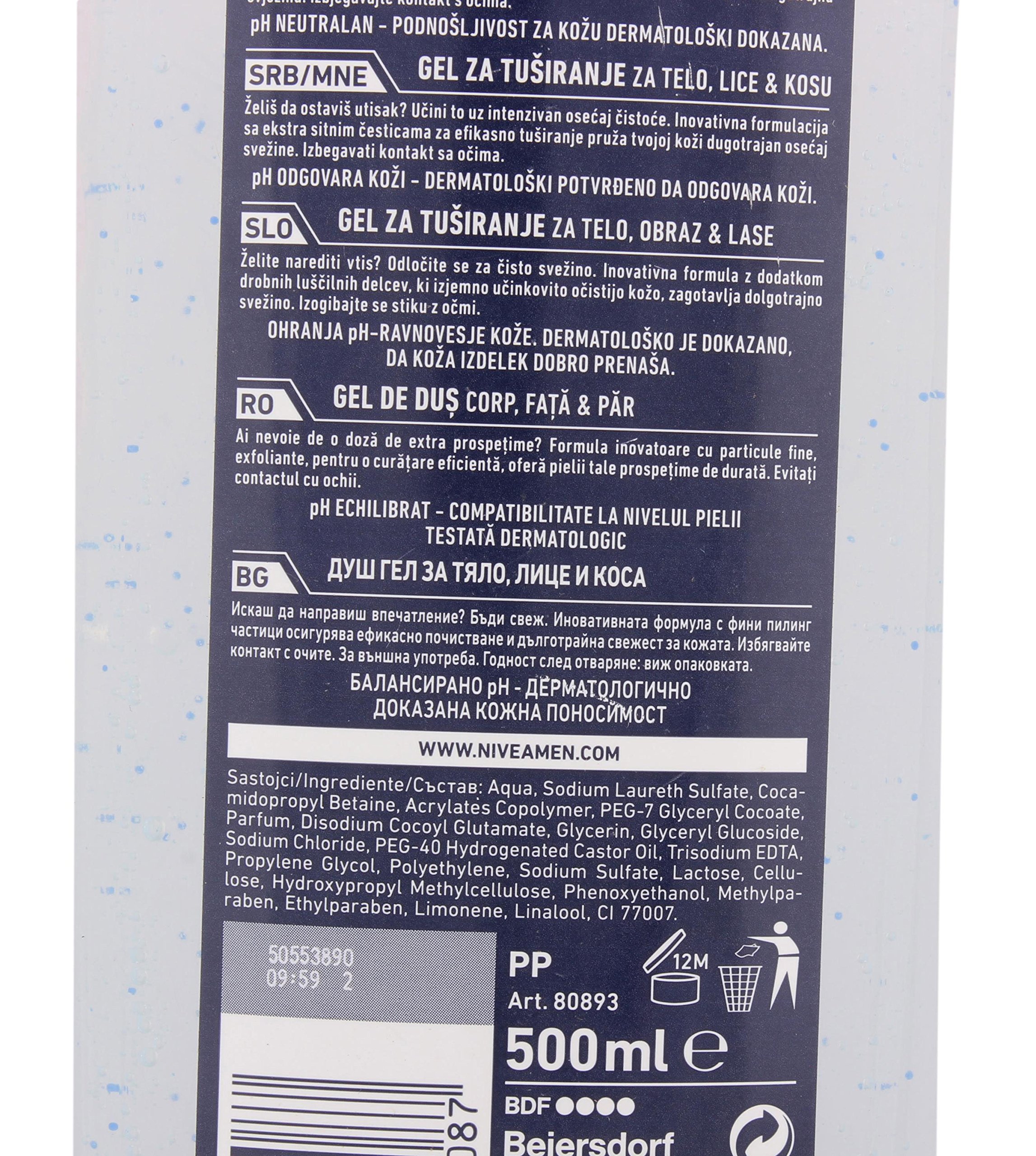 Nivea Men Shower Gel for Men - Pure Impact Hydrating Body Wash, 16.9 fl oz (500ml) Bottle | Refreshing Daily Cleanser for Gym, Post-Workout & Morning Shower Routine