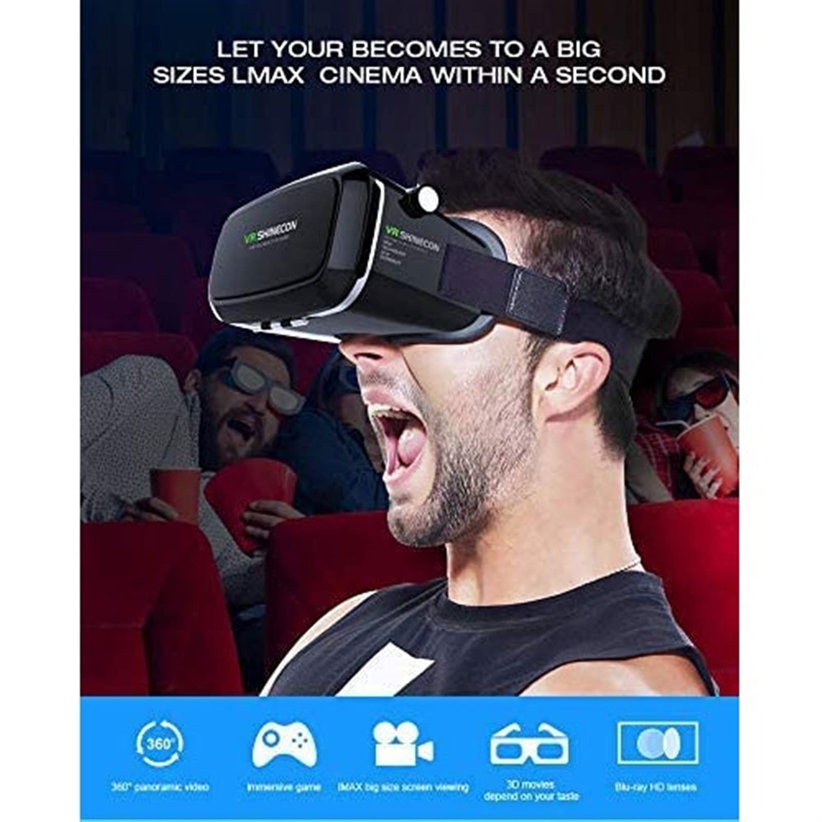 3D Virtual Reality Glasses Headset - VR All-in-One Glasses for iOS/Android Phones | Durable & Comfortable Design | Perfect for Movies, Gaming & Entertainment | Ideal for Home Theater, Travel & Virtual Experiences