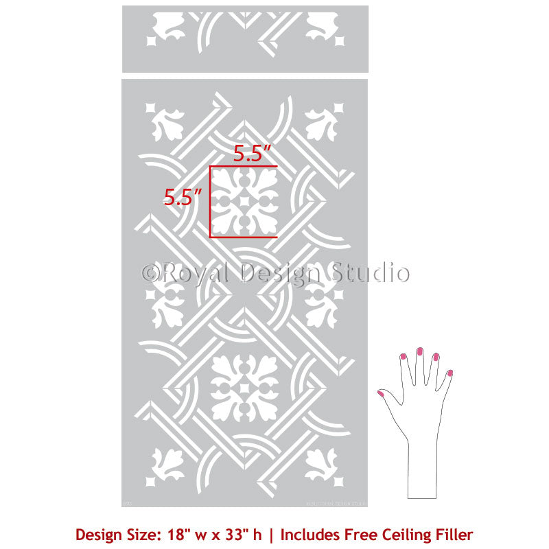 Caitlin Allover Tile Stencil - DIY Wall & Floor Tile Painting Template for Home Decor, Bathroom, Kitchen, Backsplash - Reusable Mosaic Pattern Stencil for Crafts & Home Improvement Projects