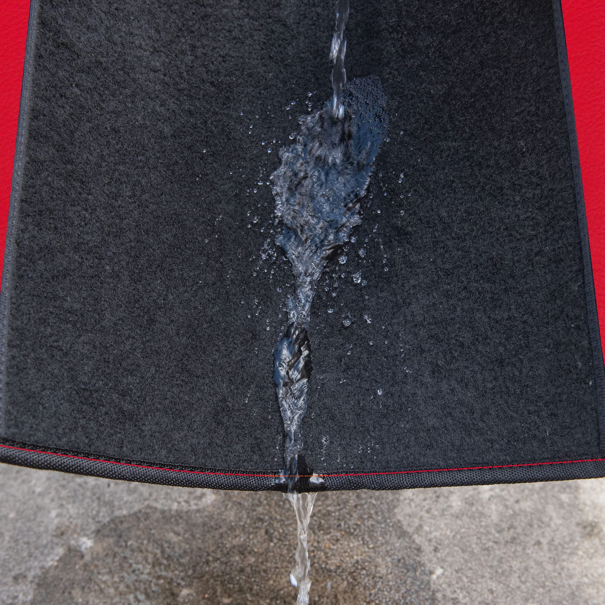 Premium Waterproof Car Floor Mats - Universal Fit for SUV, Van, Sedan, Truck - Anti-Slip Nibbed Backing with Driver Heel Pad - Luxury Leather Automotive Floor Liners (Black & Red) - Perfect for Daily Commutes, Road Trips & All-Weather Protection