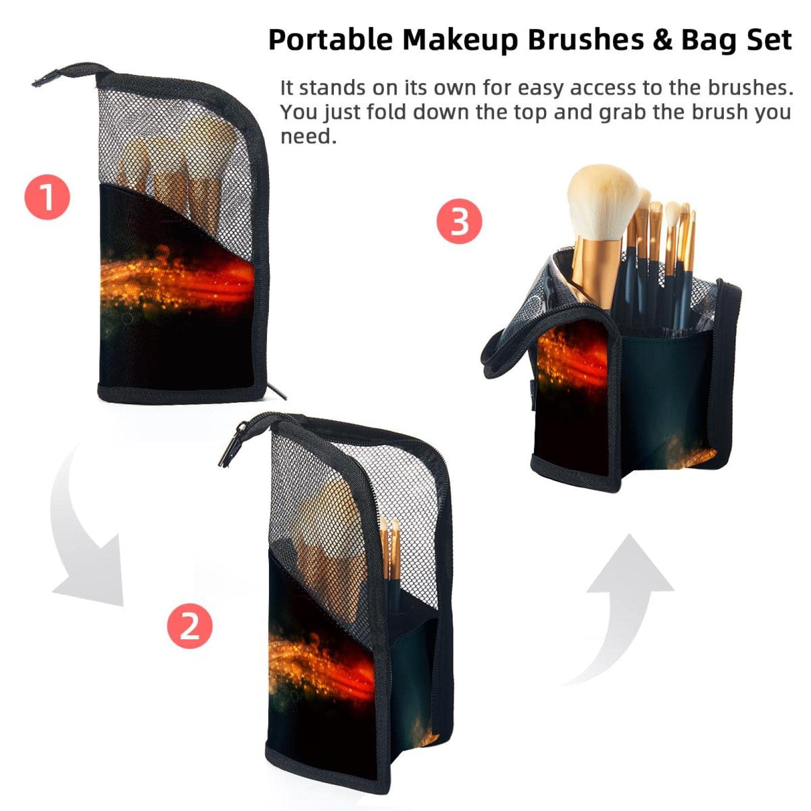 Premium 12-Piece Makeup Brush Organizer Bag Set - Blue & Red Fantasy Design, Portable Travel Cosmetic Brush Holder Case for Professional Artists & Home Use