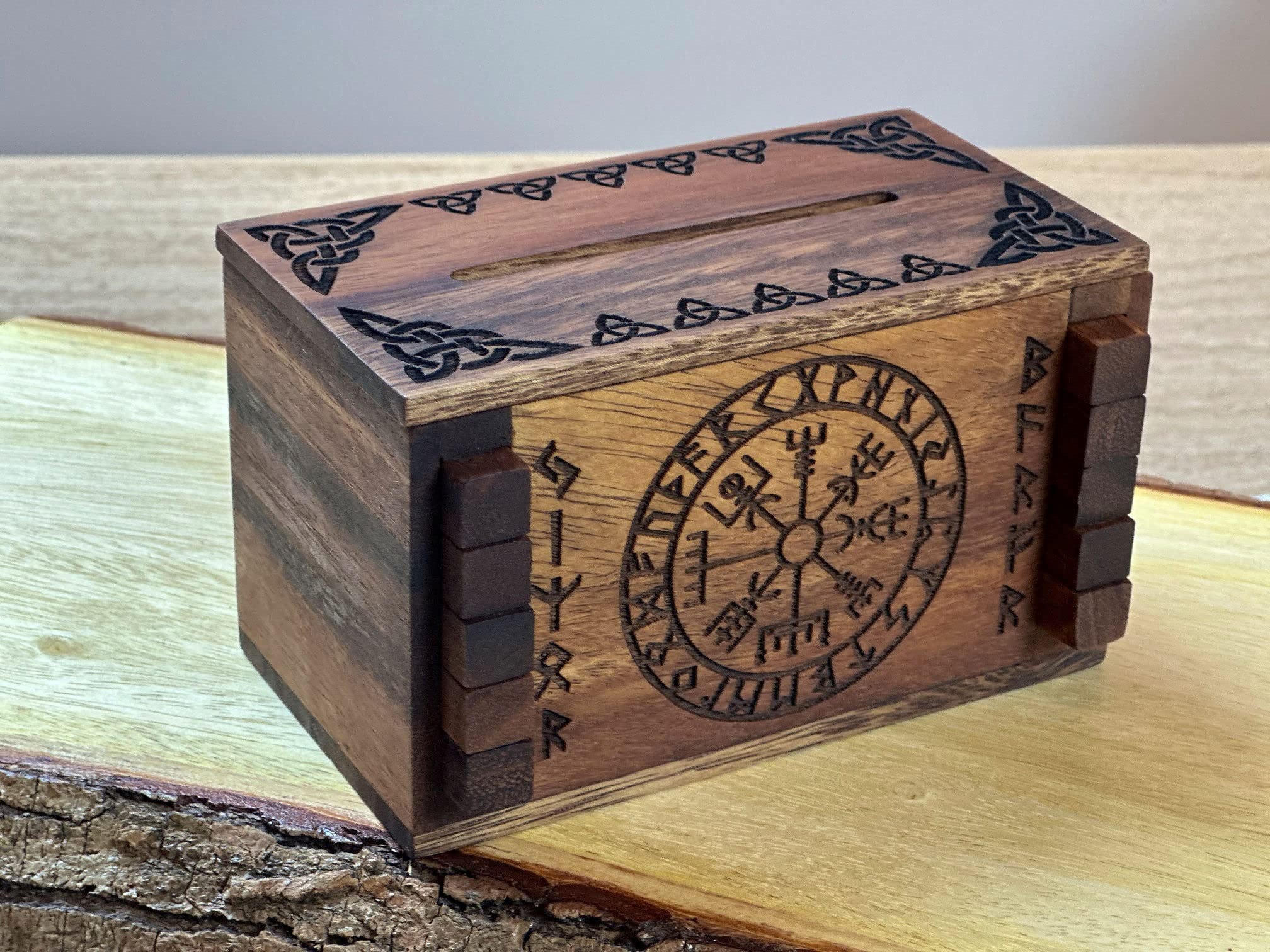 Enigma Viking Secret Puzzle Box - Wooden IQ Trick Lock with Hidden Compartments for Money & Gift Cards | Brain Teaser Challenge | Perfect for Gifts, Escape Rooms & Treasure Hunts