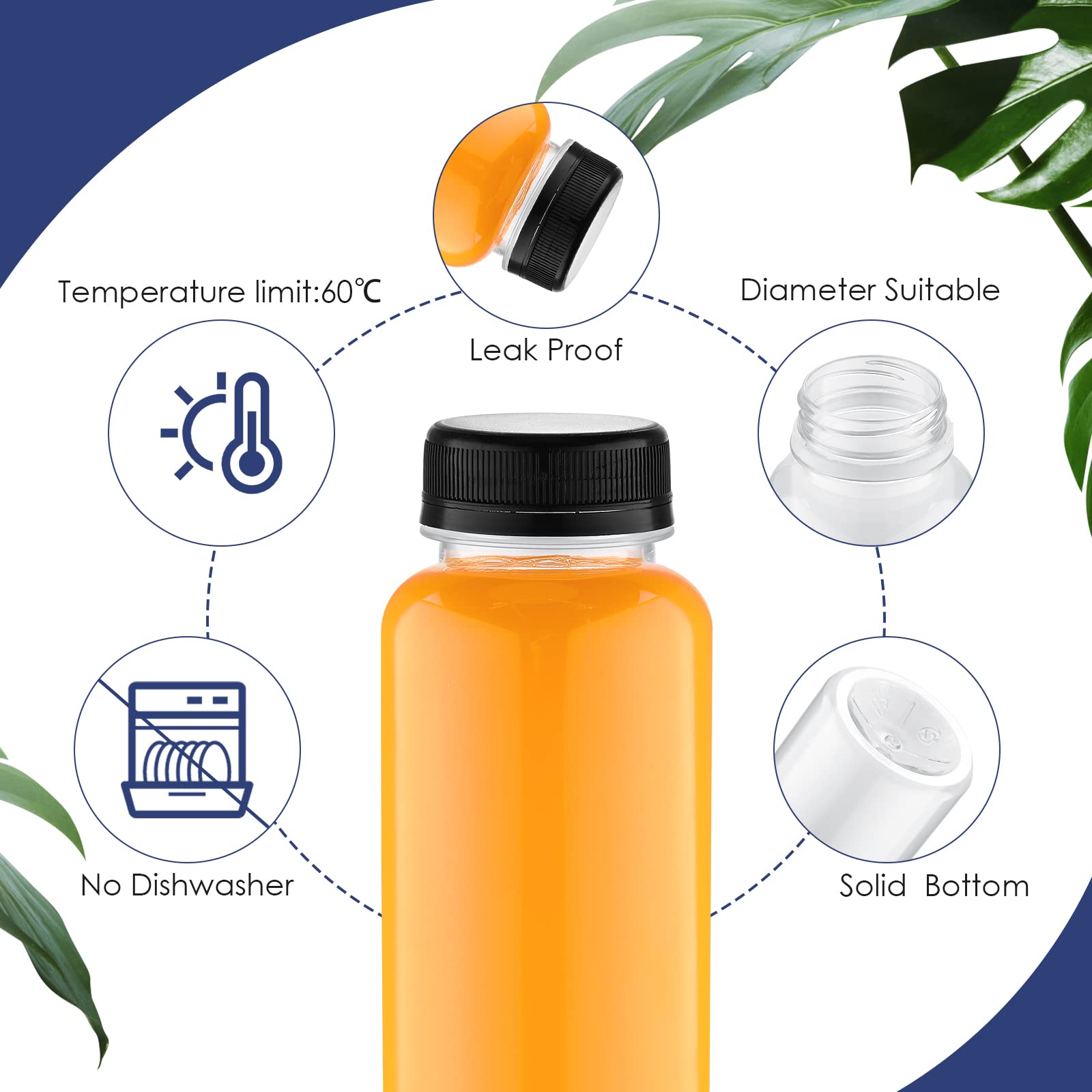 **Tanlade 200 Pack 12oz Clear Plastic Juice Bottles with Black Caps - Reusable PET Drink Containers for Juicing, Smoothies, Beverages - Bulk Empty Bottles for Home, Restaurant, Party & Fridge Storage**