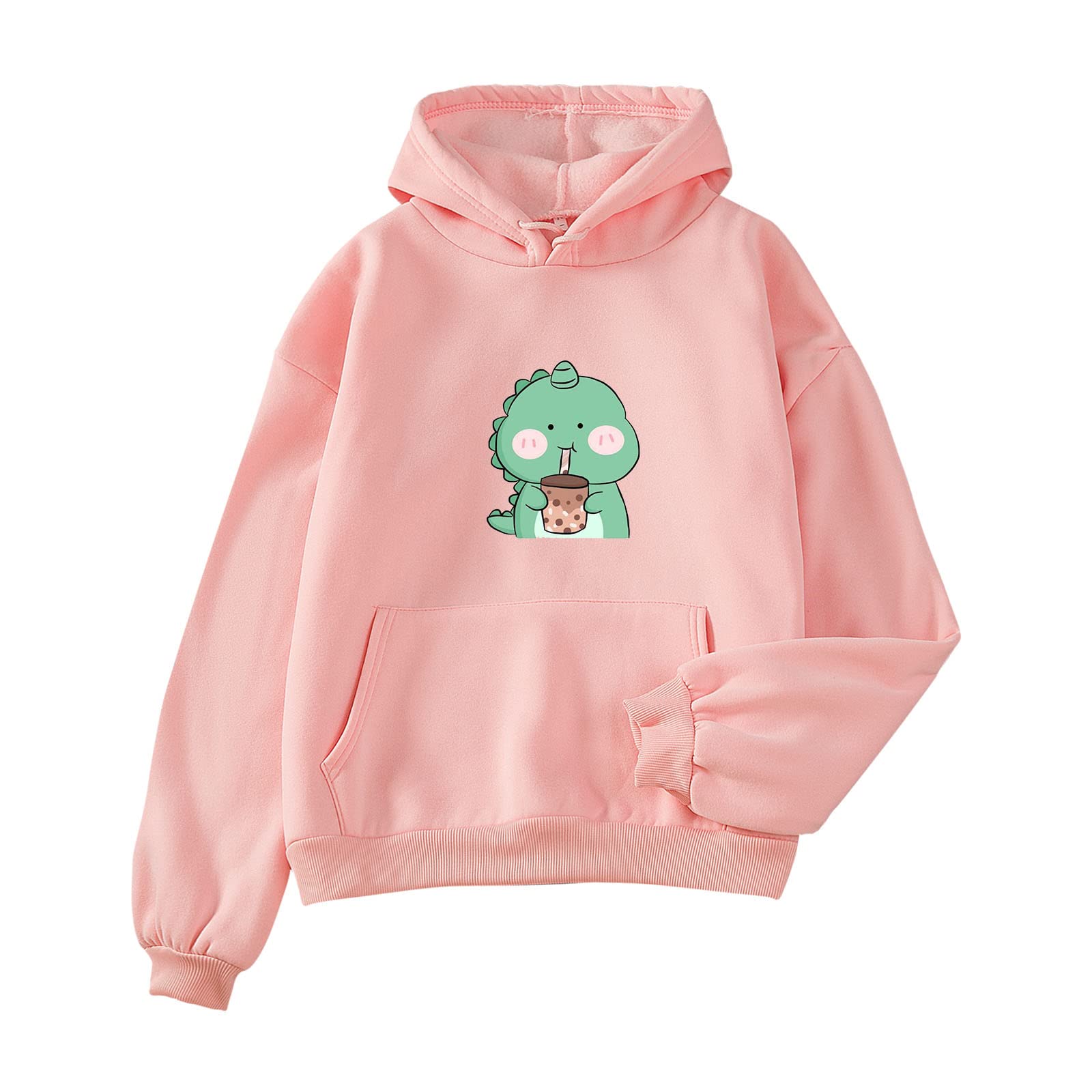 Women's Cute Cartoon Dinosaur Print Long Sleeve Hooded Sweatshirt - Casual Pullover with Drawstring & Pocket - Perfect for Everyday Wear, School, and Outdoor Activities