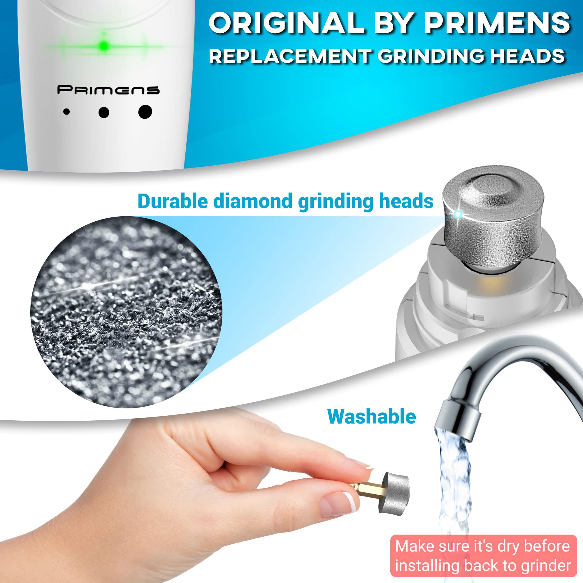 Primens Professional Dog Nail Grinder Replacement Heads (3-Pack) - Diamond Coated Tips for Pet Nail Trimming, Spare Grinding Wheels for Small, Medium & Large Dogs - Perfect for Home Grooming & Professional Pet Care