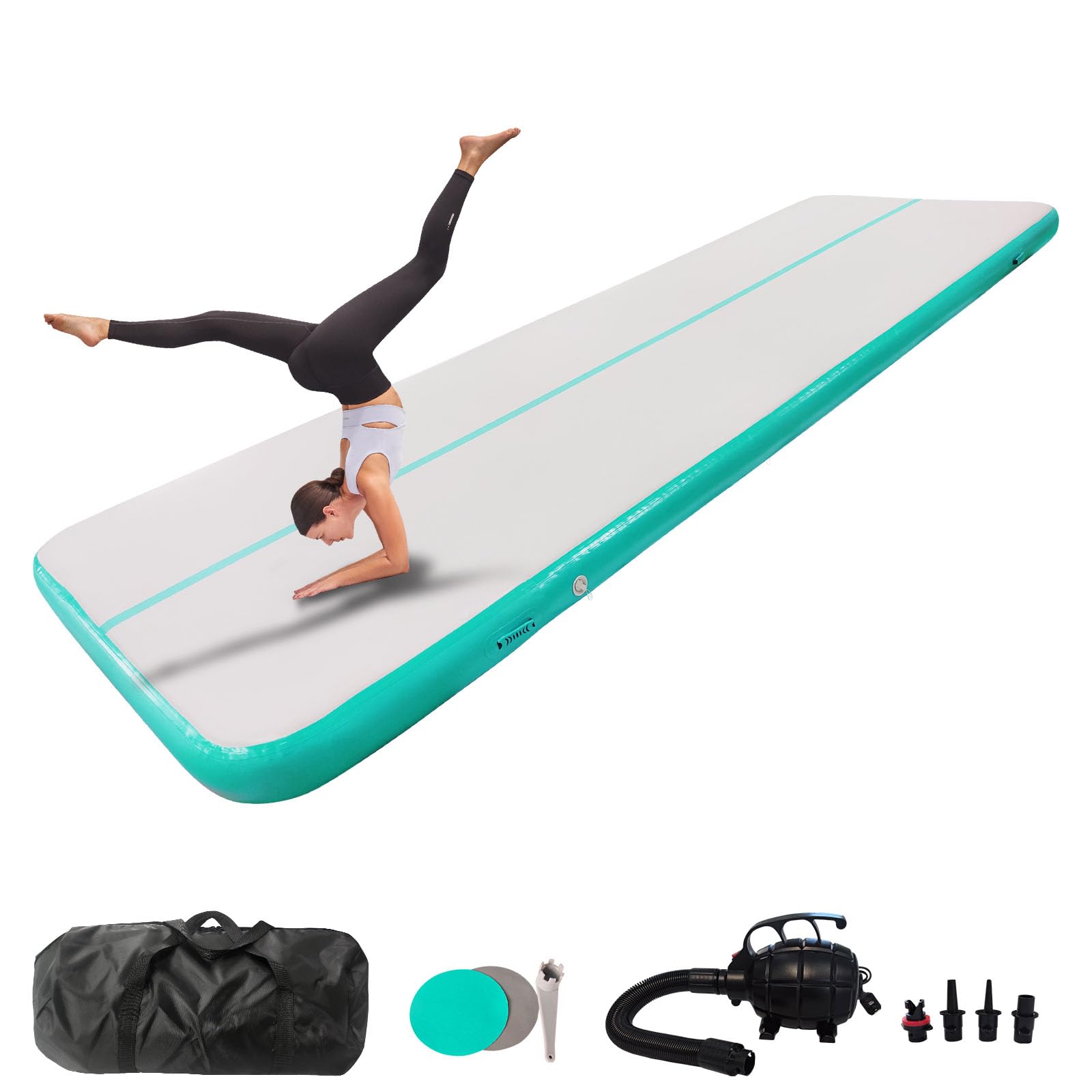 Inflatable Gymnastics Tumbling Mat 10ft/13ft/16ft/20ft - 4/8 Inches Thick Air Track Mat with Electric Pump for Home Gym, Outdoor Exercise & Training - Perfect for Gymnastics, Cheerleading, Parkour and Backyard Workouts