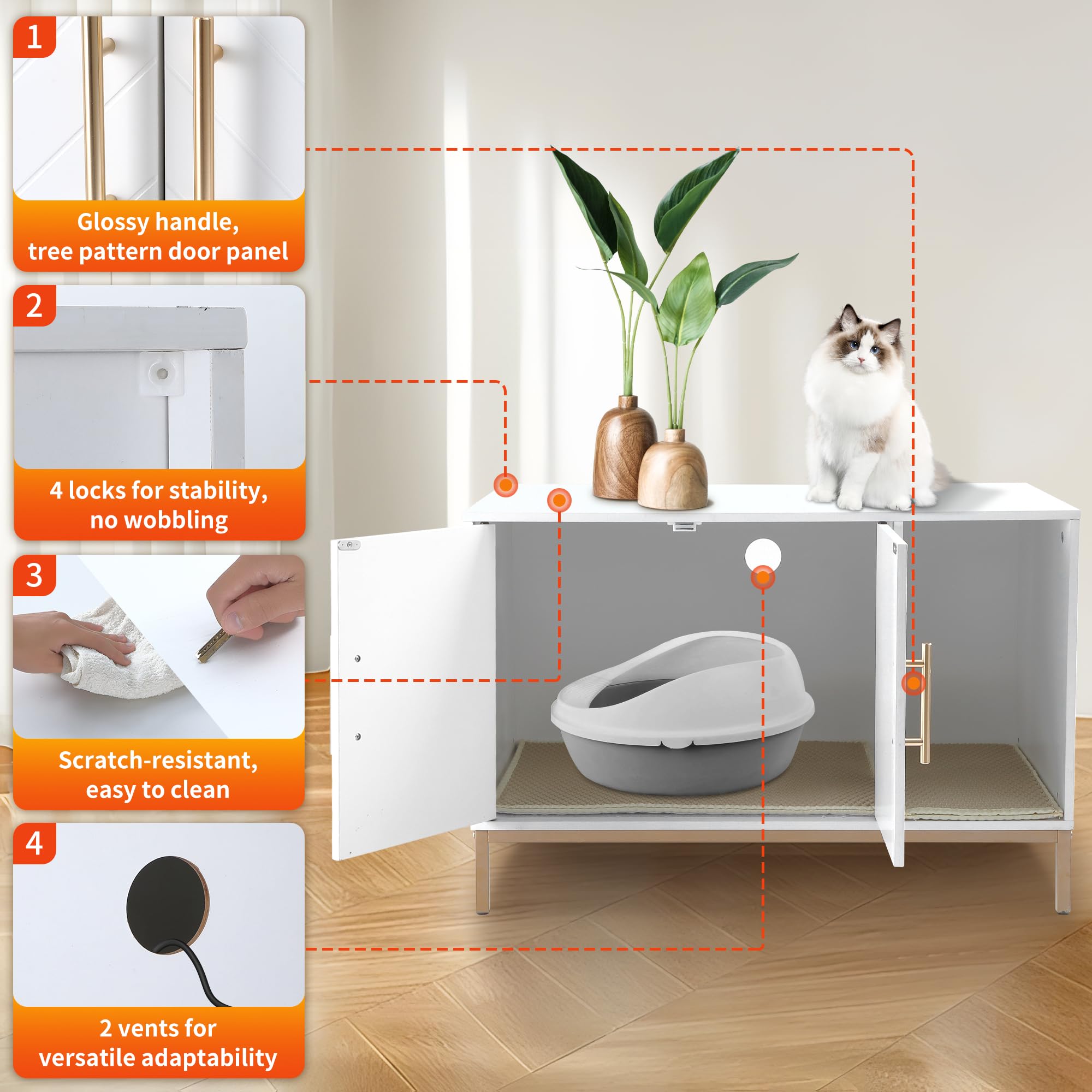 Premium Cat Litter Box Enclosure Furniture - Hidden Litter Box Cabinet with Double-Layer Litter Mat, Modern End Table & TV Stand Design for Living Room or Bedroom - Fits Most Standard Litter Boxes - Perfect for Small Spaces & Pet-Friendly Home Decor