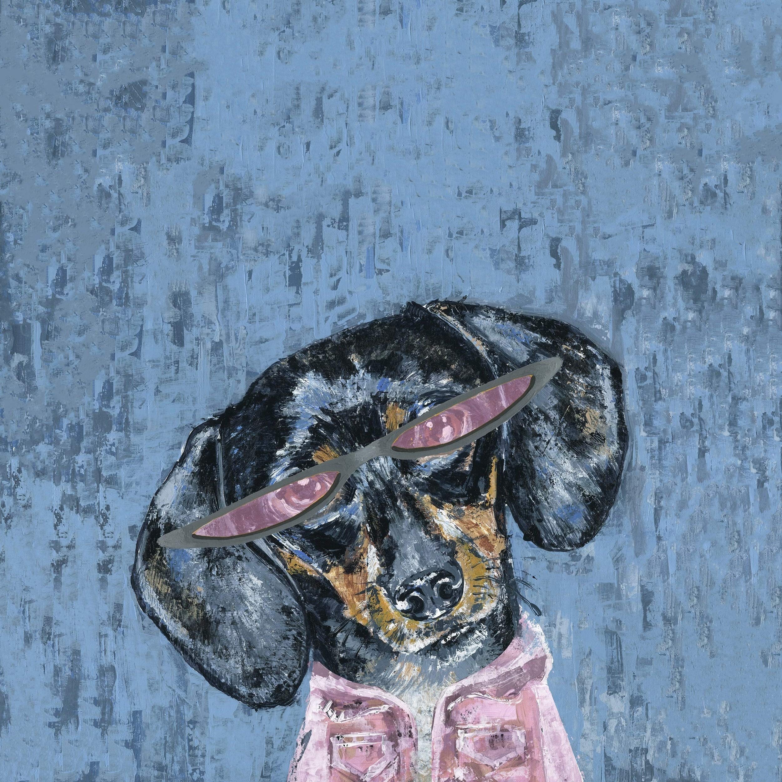 Handmade Pink Dog Art Print on Wrapped Canvas 18x18 - Modern Home Decor for Living Room, Bedroom & Office - Unique Wall Art Gift for Pet Lovers
