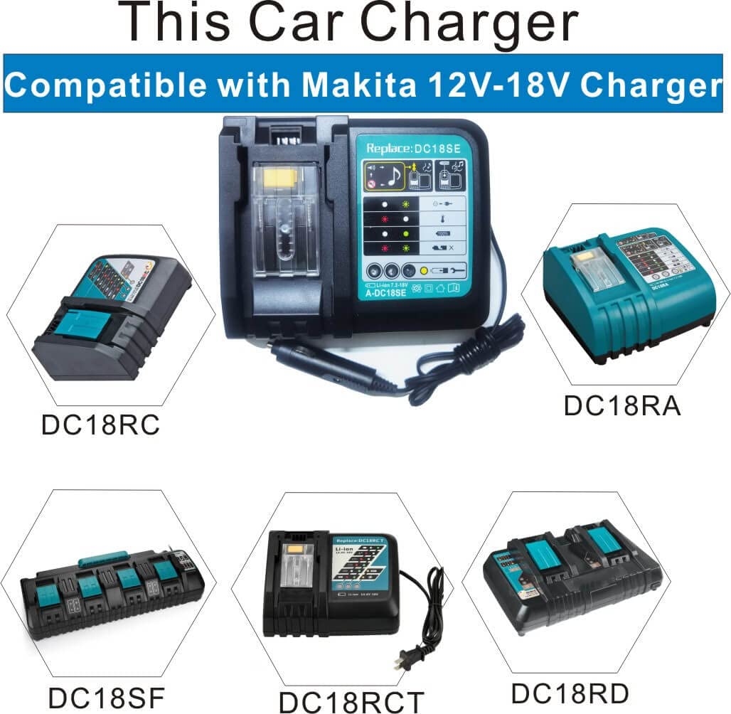 Makita DC18SE Compatible Lithium Ion Car Battery Charger for BL1835B BL1845B BL1820B BL1815B BL1835 BL1840 - Fast Vehicle Charging for Power Tools, DIY Projects, and Emergency Car Battery Boost