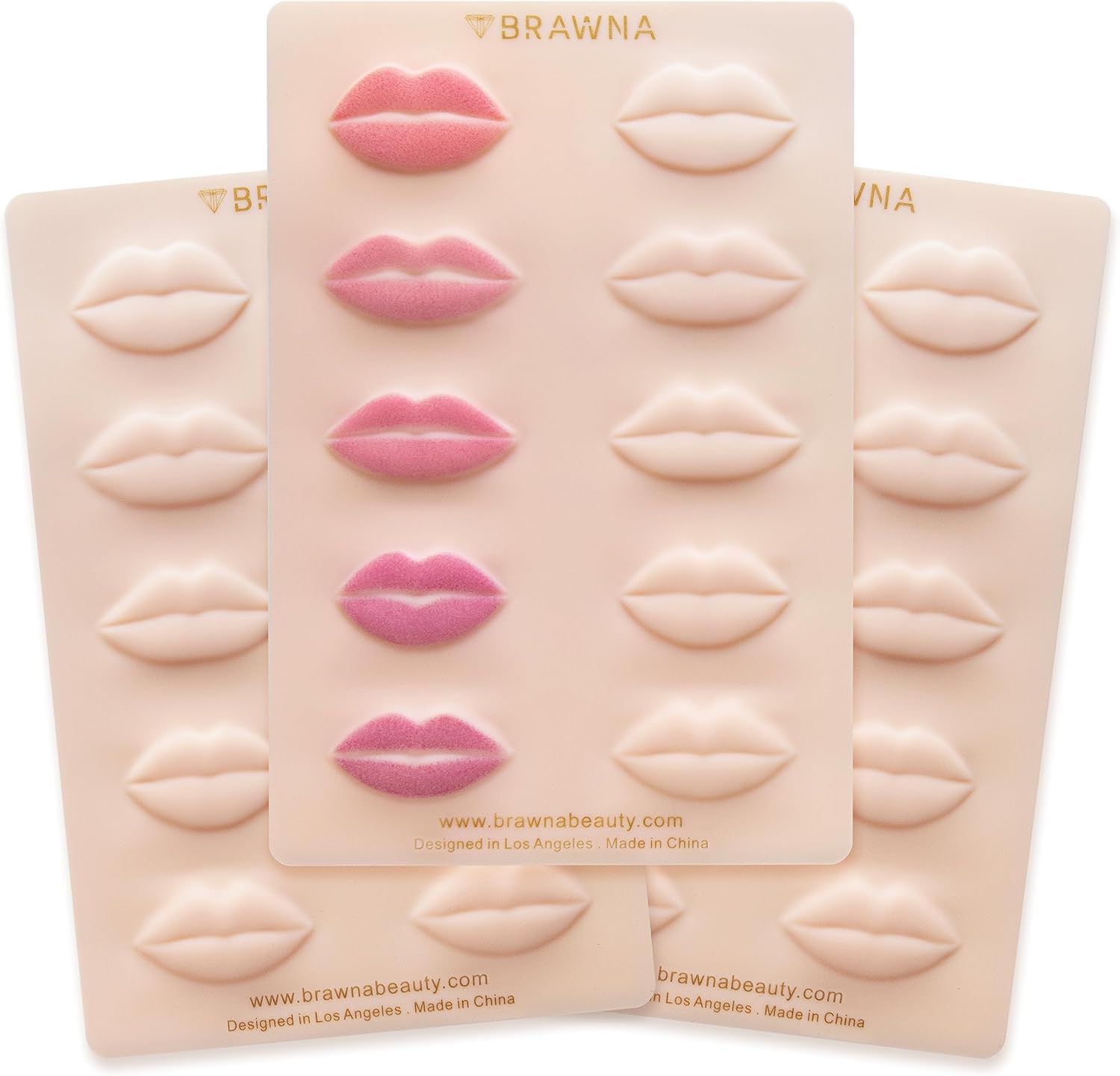 BRAWNA 3 Pack 3D Lip PMU Practice Skin - Soft Silicone Lip Blush Training Pad with Realistic Human Skin Texture (10 Lip Shapes) - Essential PMU Supplies for Lip Tattoo Artists & Beginners - Perfect for Salon Practice, Home Training & Beauty School