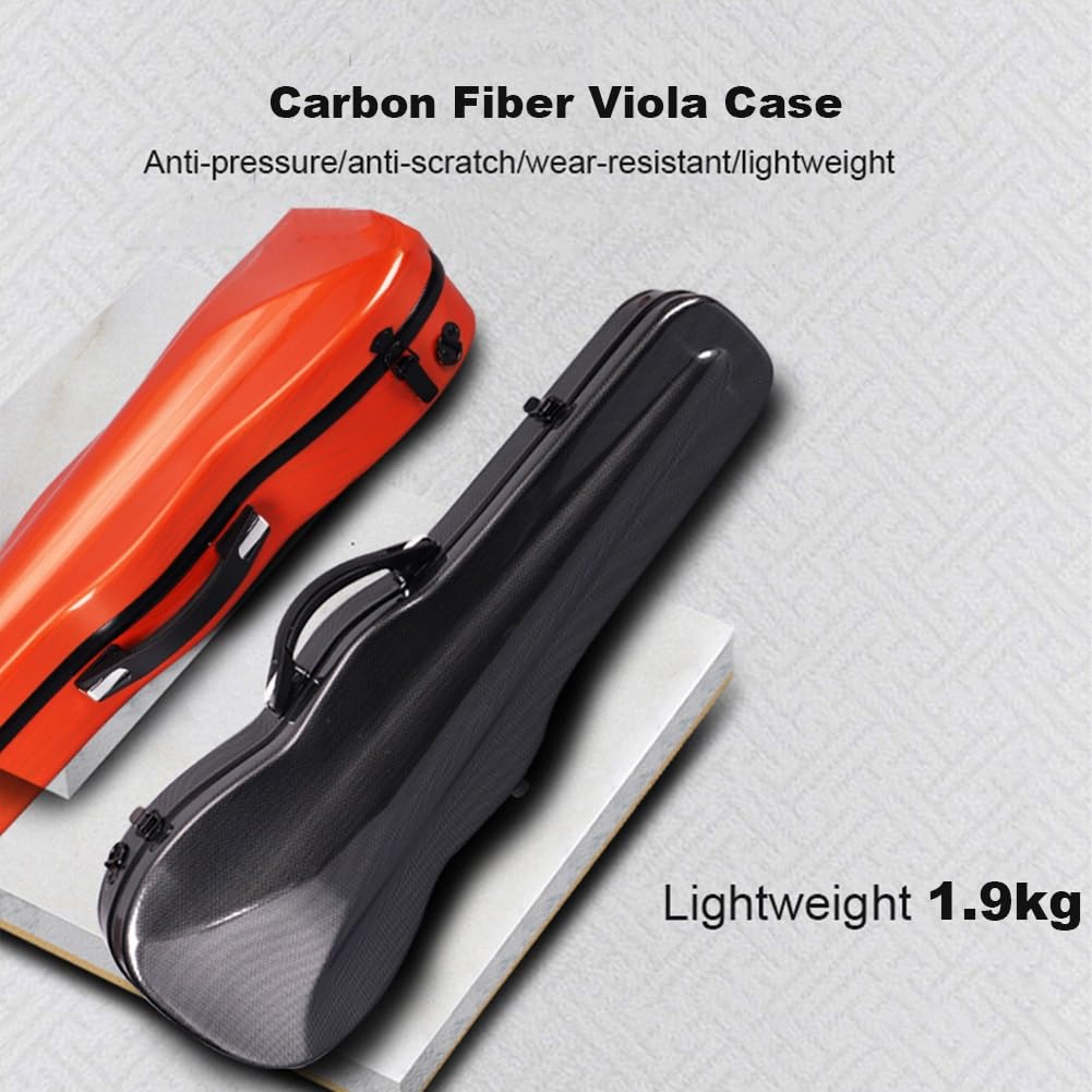 15/16 Inch Professional Carbon Fiber Viola Case - Lightweight Hard Case with Built-in Thermometer & Double Shoulder Straps (Black) - Perfect for Travel, School & Professional Performances