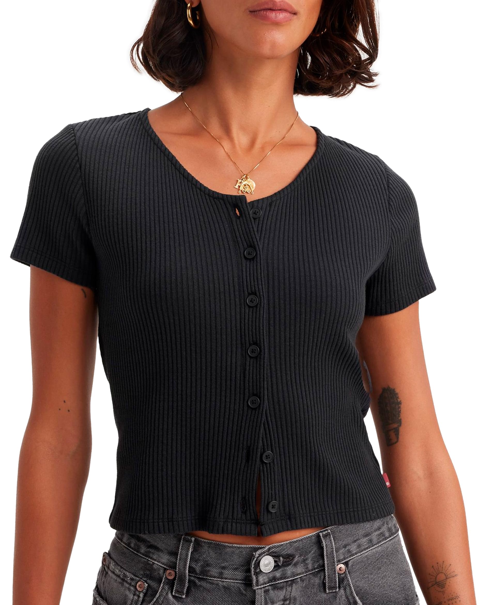 LEVI'S Women's Monica Short Sleeve T-Shirt - Soft Cotton Black Basic Tee for Casual & Everyday Wear | Work, Weekend, Layering | Office, Date Night, Travel & Gym Essential | Summer, Street Style, Home Relaxation | Perfect for Coffee Dates, Shopping Trips and Beach Outings