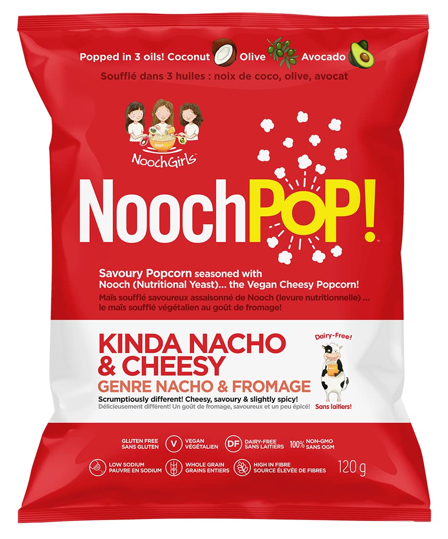 NoochPOP! Vegan Gluten-Free Popcorn with Nutritional Yeast - Dairy-Free, Non-GMO, Low Sodium Healthy Snacks for Adults & Kids (120g) - Perfect for Movie Nights, Road Trips & School Lunches