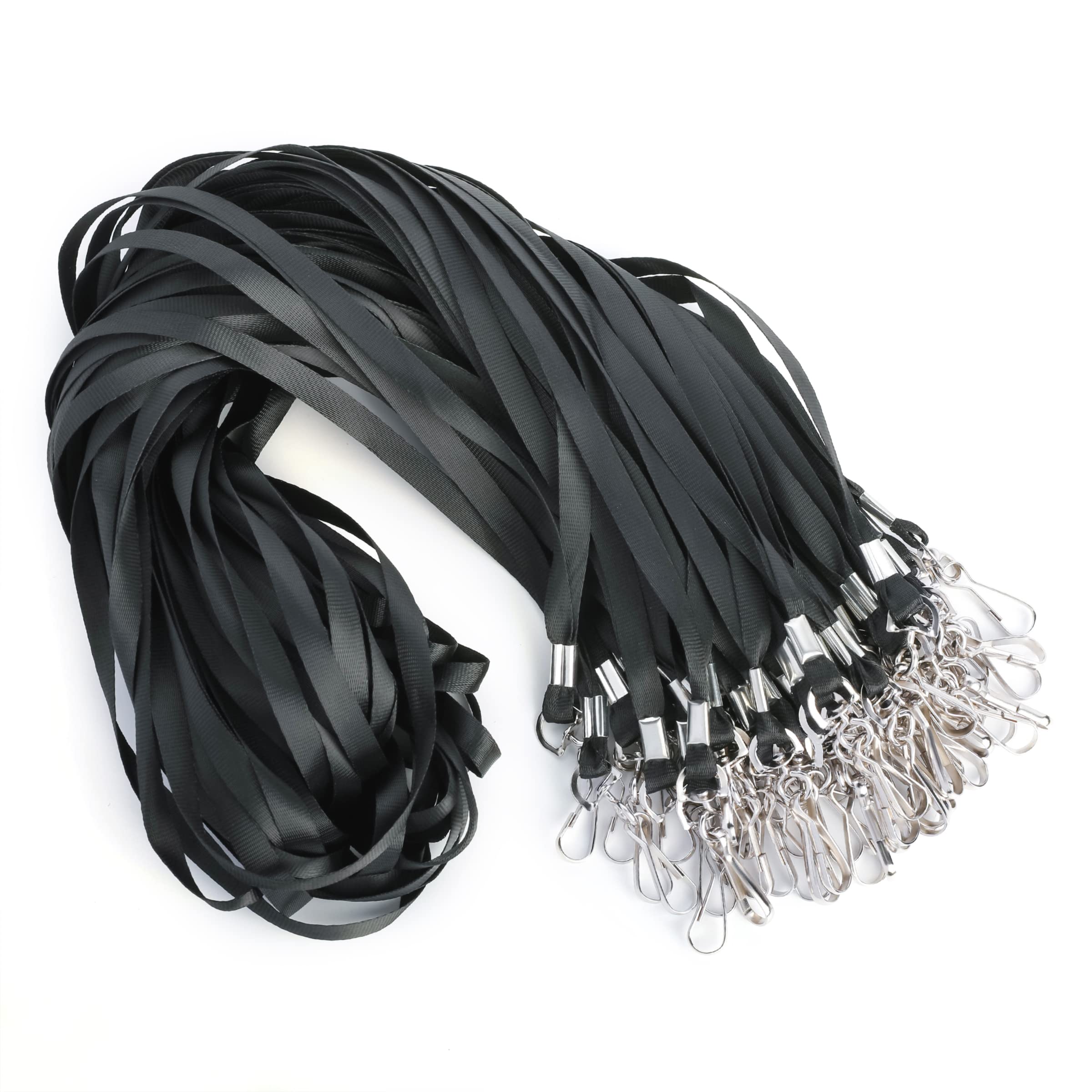 50 Pack Black ID Badge Lanyards with Swivel Hook for Work & Events