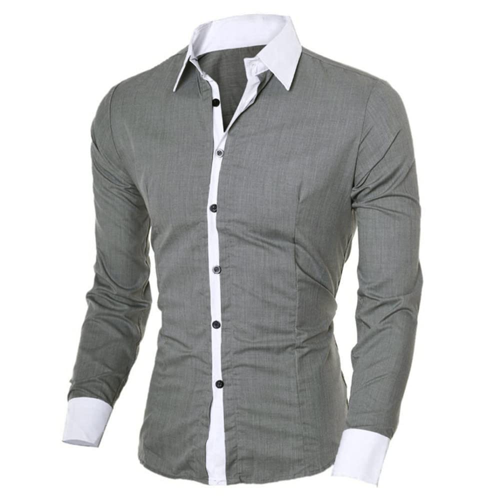 Men's Slim Fit Long Sleeve Casual Shirt - Fashionable Plain Top Blouse for Everyday Wear | Perfect for Office, Dating & Weekend Outings