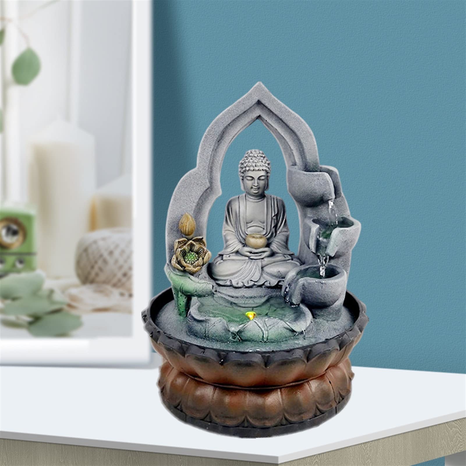 Zen Buddha Tabletop Fountain - Indoor Water Fountain with Circular Flow for Home, Office, Bedroom | Meditation Decor, Yoga Accessory & Stress Relief Water Feature