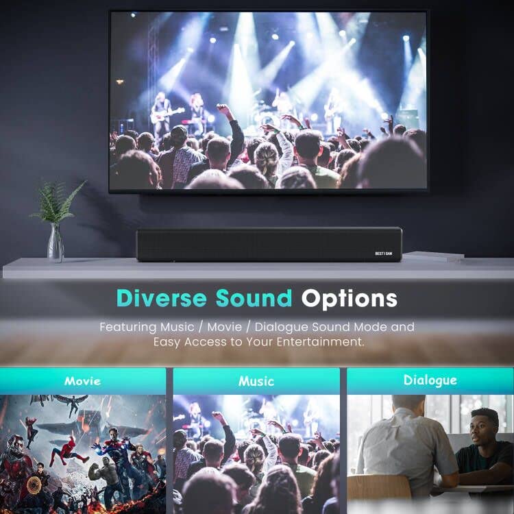 Bestisan 100W 32-Inch 2.1 Channel Bluetooth 5.0 Soundbar with Built-in Dual Subwoofer - HDMI ARC, 3 Audio Modes (Movie/Music/Dialog) - Enhanced TV Audio for Home Theater, Gaming & Streaming (2022 Model)