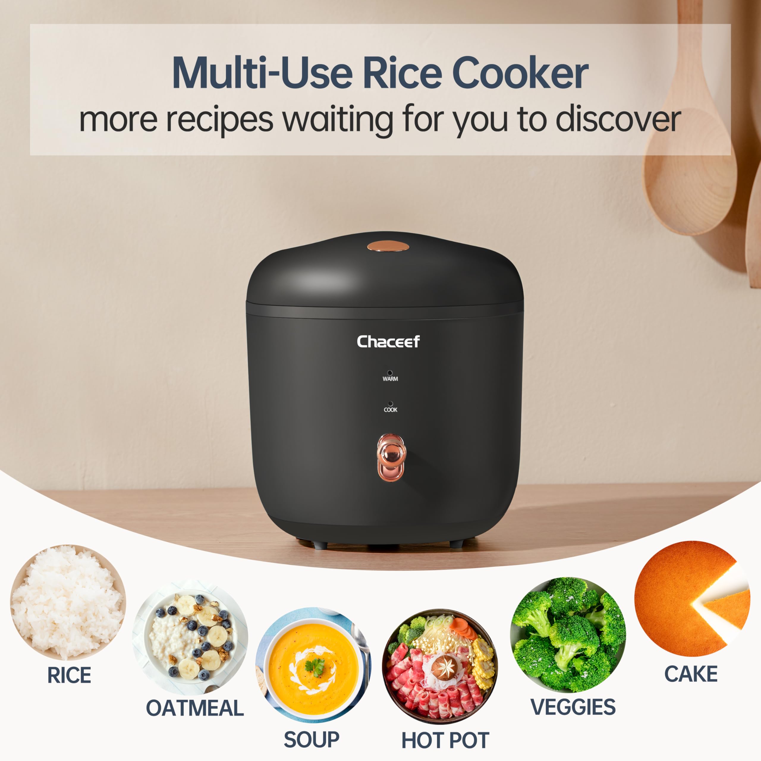 CHACEEF Mini Rice Cooker 2 Cups (1.2L) - Small Portable Travel Rice Maker with Non-Stick Pot, One-Touch Operation & Keep Warm Function - Perfect for White Rice, Brown Rice, Oatmeal & Black Rice - Ideal for Dorms, Offices, Camping & Small Kitchens