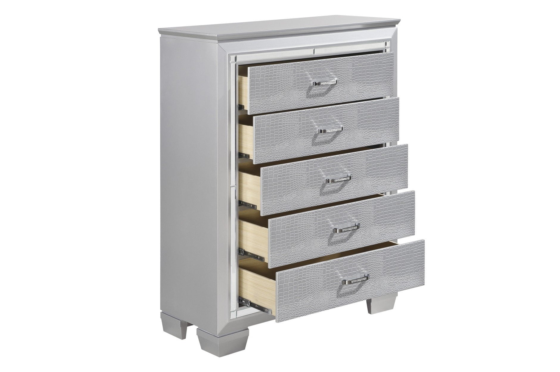 Allura Silver Bedroom Collection - Modern Luxury Bedroom Furniture Set with Dresser, Nightstand & Mirror | Perfect for Master Bedroom, Guest Room & Apartment Decor