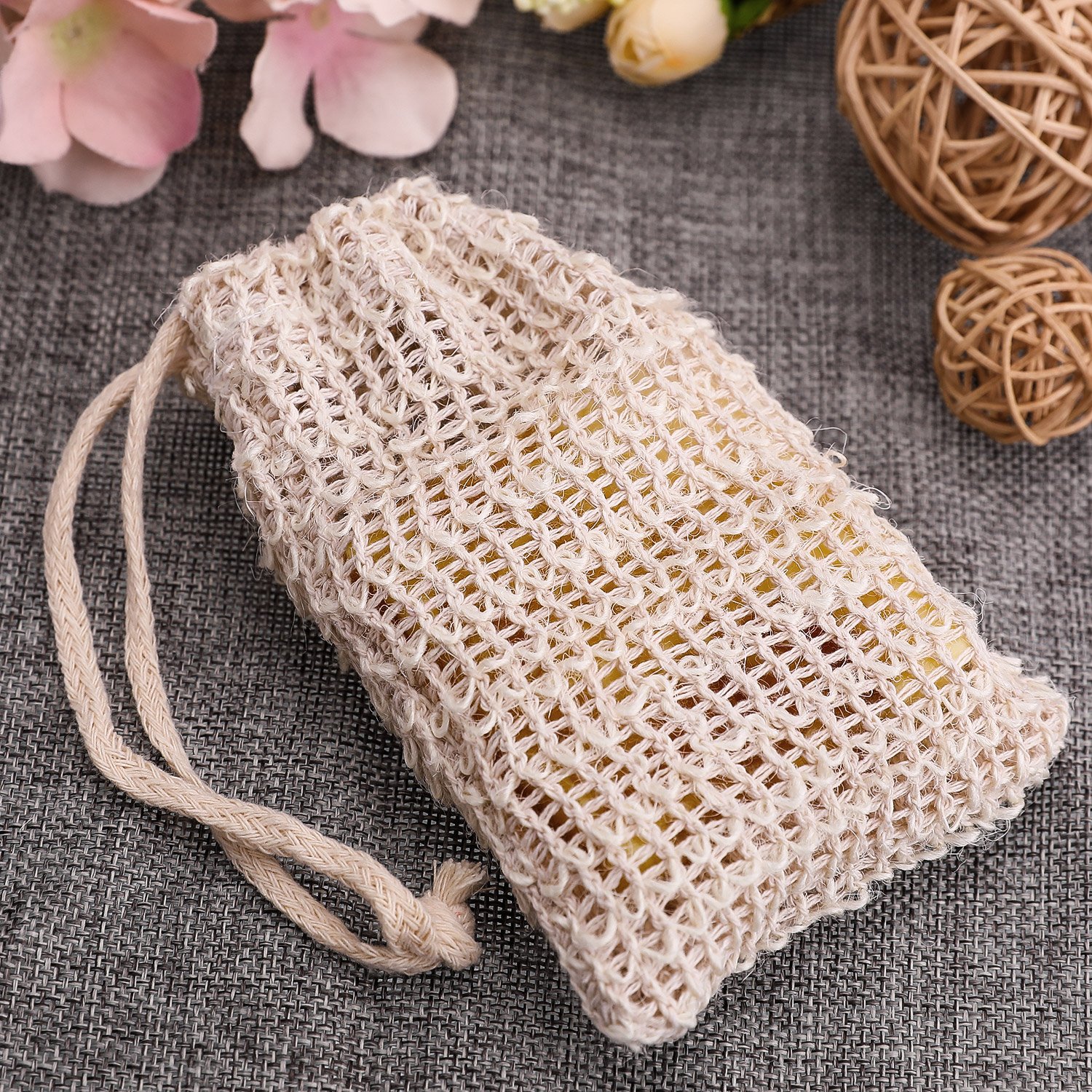 BBTO 10 Pack Natural Sisal Soap Bags - Exfoliating & Eco-Friendly Soap Savers for Shower, Bath & Travel - Reusable Soap Pouch for Gentle Skin Exfoliation