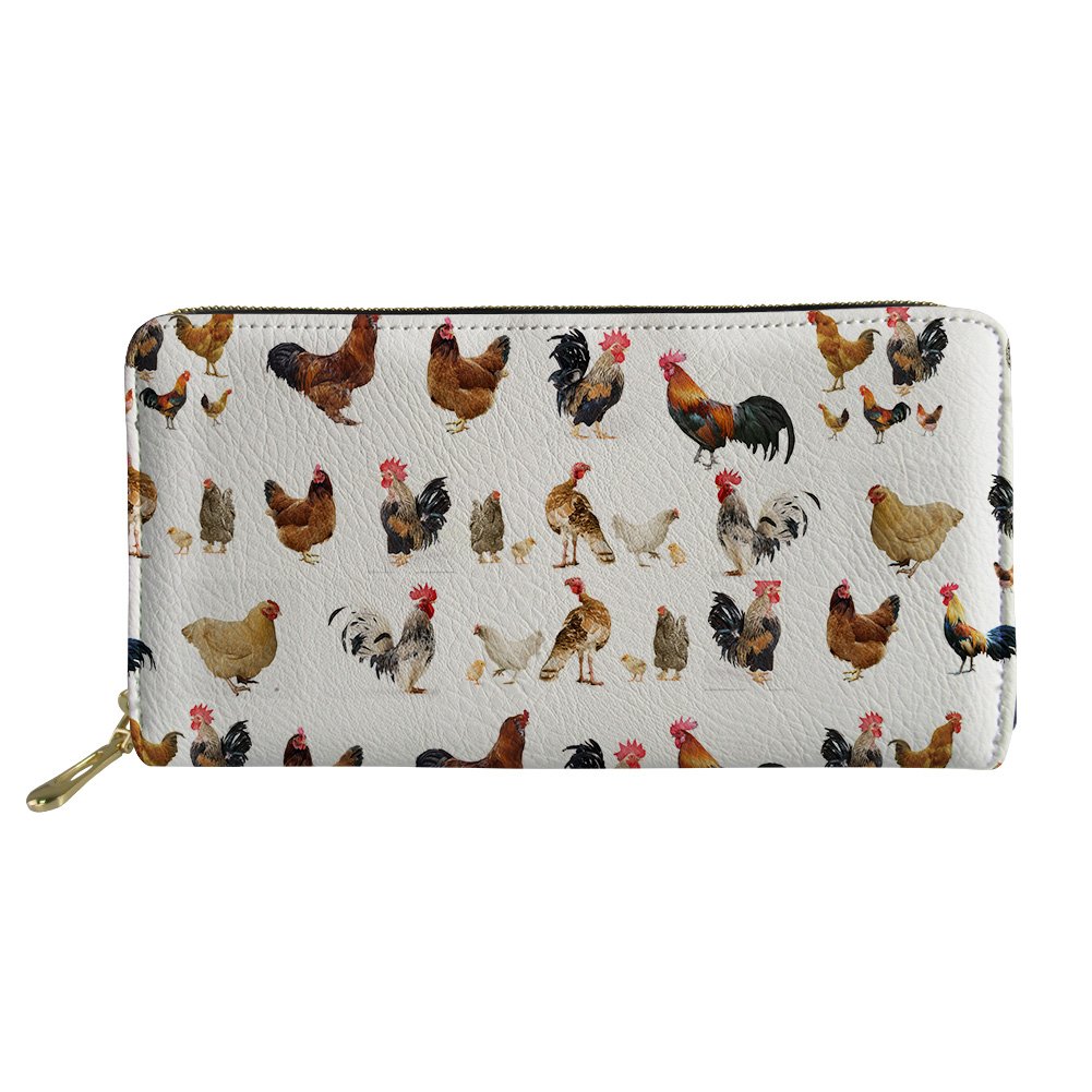 Funny Chicken Design Women's White Clutch Purse - Stylish Card Holder & Coin Wallet for Girls - Perfect for Parties, Gifts, and Everyday Use