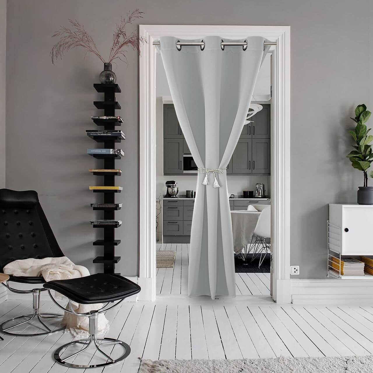 Joydeco 78 Inch Blackout Door Curtain - Closet Door Privacy Panel, Room Divider for Bedroom & Open Closets (Greyish White, 40W x 78L) - Perfect for Light Blocking, Space Separation & Home Decor