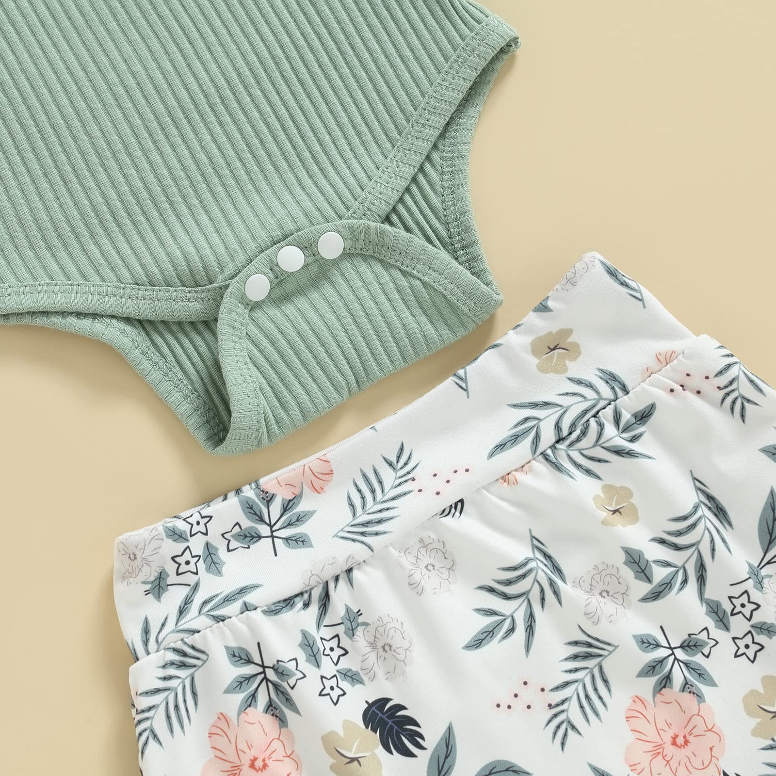 Adorable Newborn Baby Girl Summer Outfit Set - Sleeveless Floral Top & Ribbed Shorts Boho Style | Perfect for Beach, Photo Shoots & Casual Wear