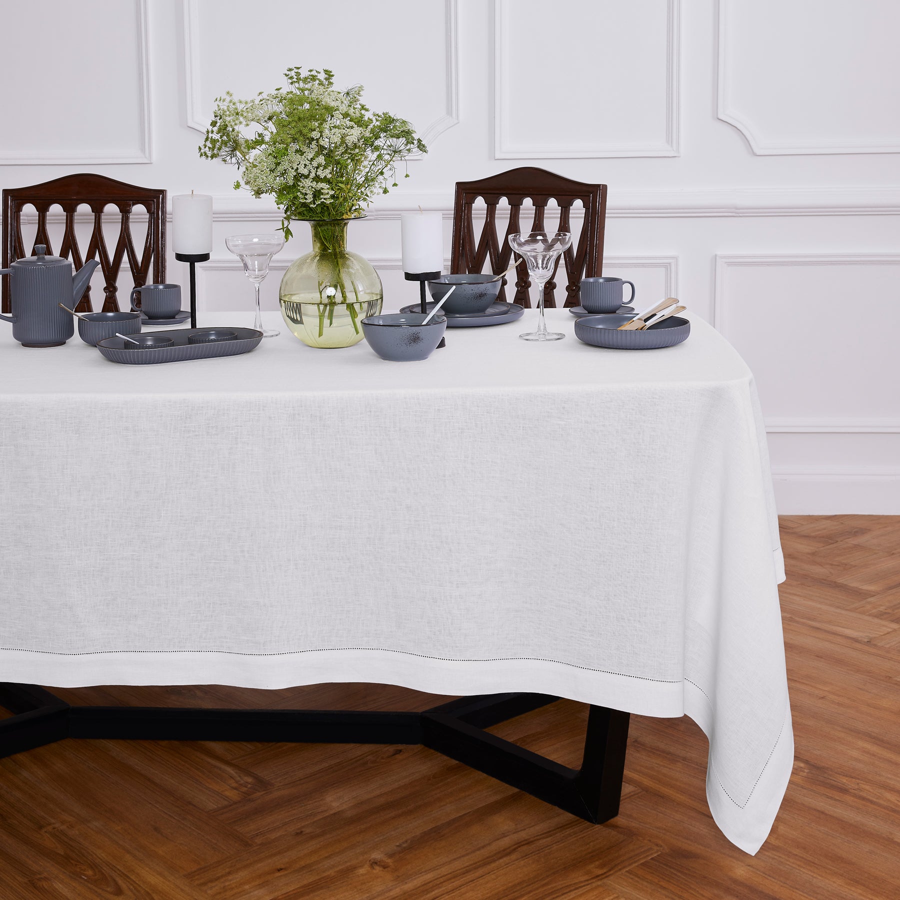 Elegant Sonoma Hemstitch Tablecloth - Premium Cotton Dining Table Cover for Formal Dinners & Special Occasions