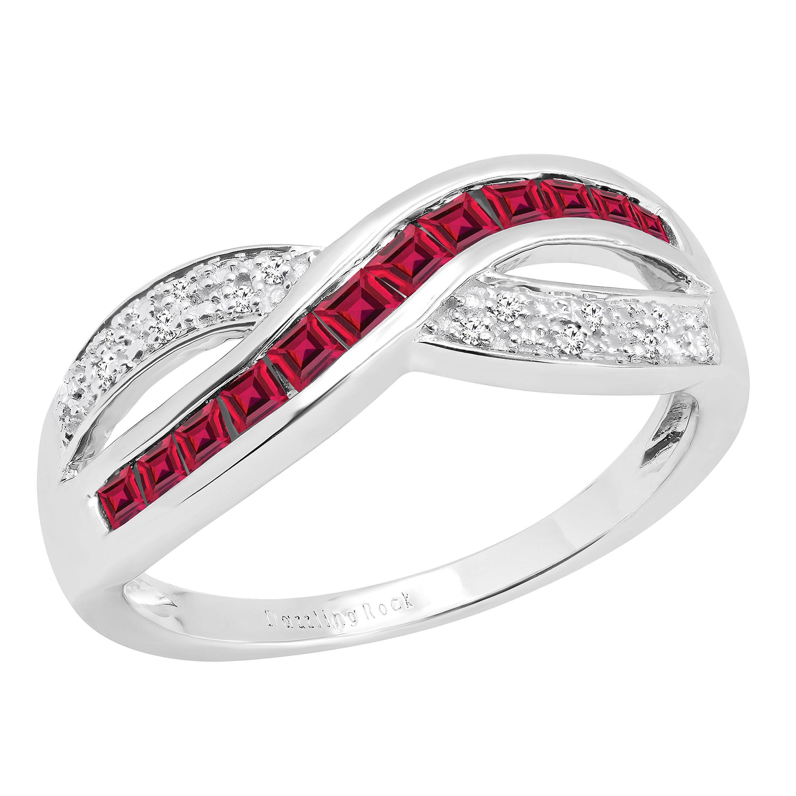 14K Solid White Gold Princess Gemstone & Round White Diamond Women's Wedding Band Anniversary Ring | Dazzlingrock Collection | Perfect for Bridal, Engagement, and Special Occasions