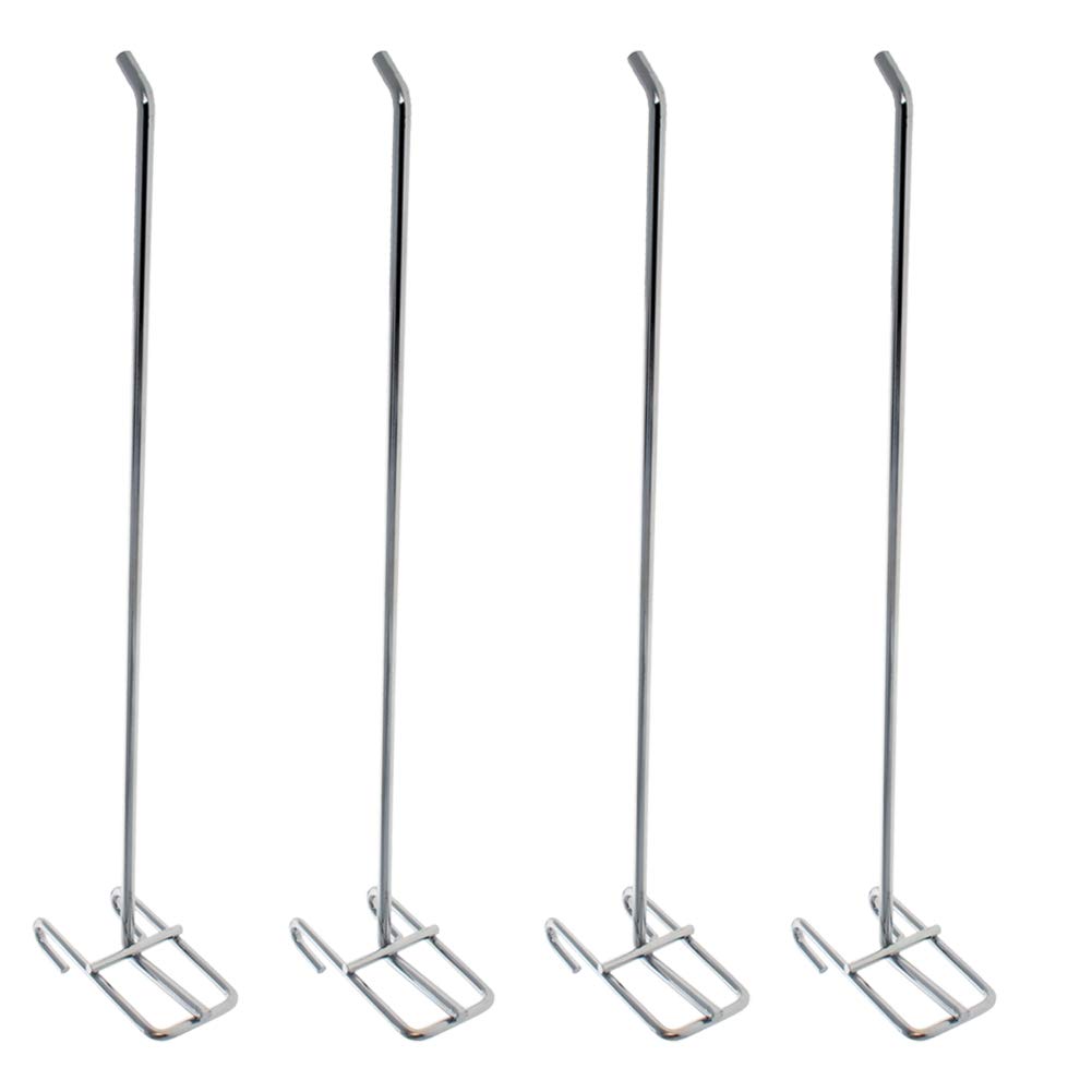 MroMax Pegboard Hooks 4Pcs - Silver Grid Wall Hooks for Supermarket, Retail & Garage Organization - Perfect for Displaying Tools, Accessories & Small Items