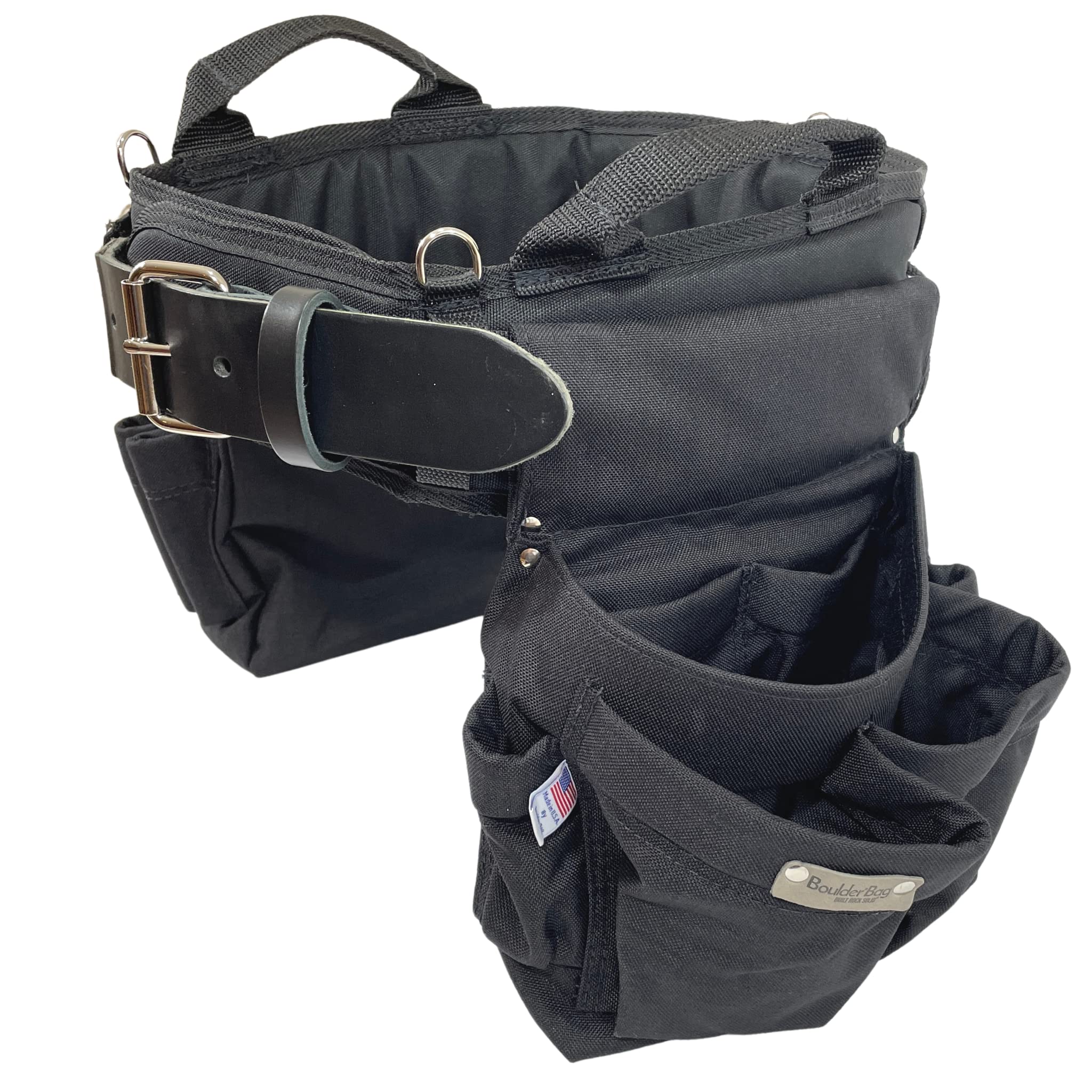 BOULDER BAG Professional Electrician's MAX Combo Tool Belt with Comfort Back Support - Heavy Duty Leather Work Belt with Buckle (Black, XL 37-42 Inch Waist) - Made in USA - Perfect for Construction, Electrical Work & Home Improvement Projects