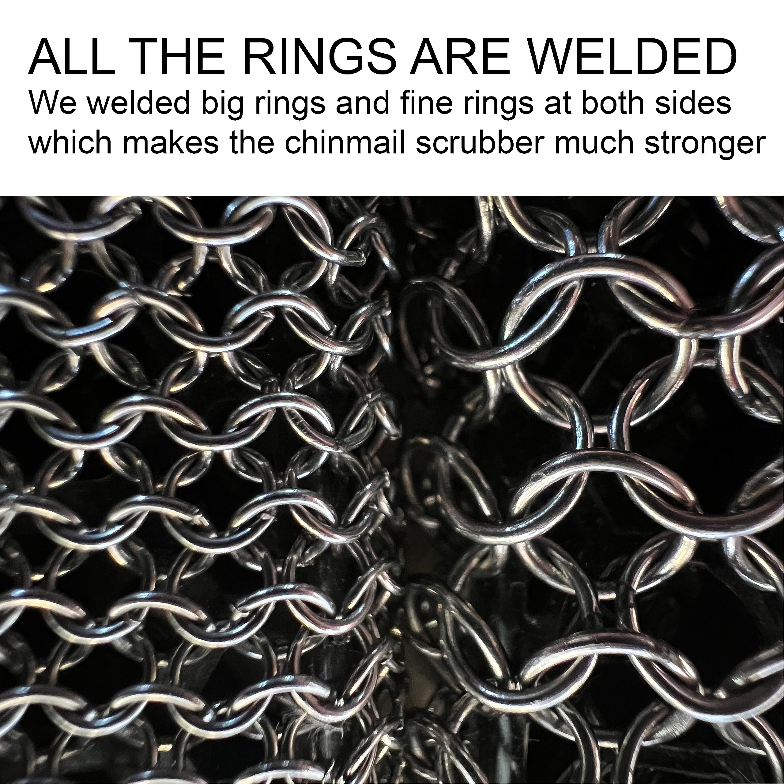 316 Stainless Steel Chainmail Scrubber for Cast Iron Skillets & Cookware - Fine Ring Design with Built-in Silicone - Heavy Duty BBQ Grill & Plate Cleaner - Perfect for Seasoning & Maintaining Cast Iron Pans (2-in-1 Standard Size)