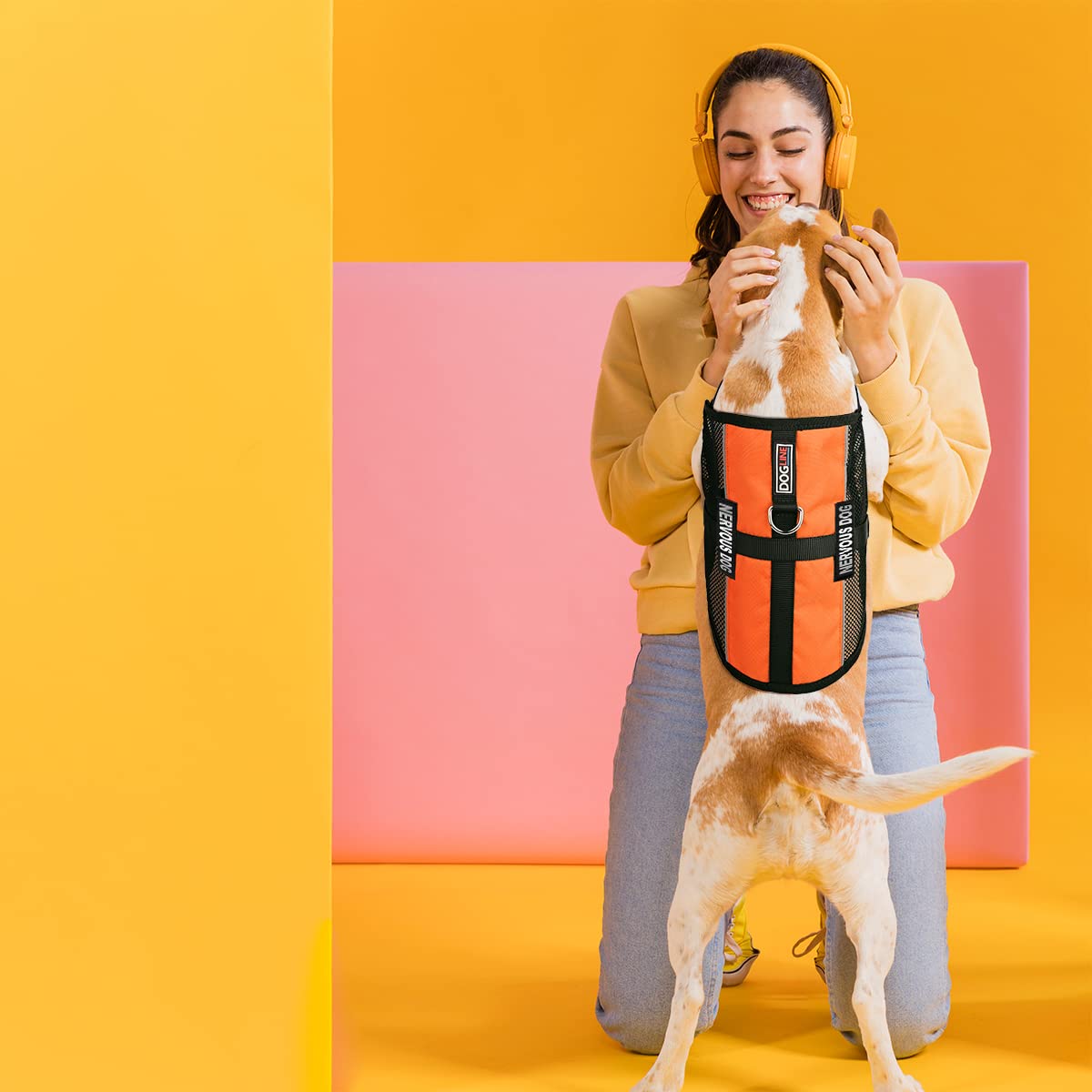 Dogline MaxAire Vest - Adjustable Dog Harness with Removable Patch & Reflective Strips for Nervous Puppies & Dogs (Sizes S/M/L, 22-29 Inch Girth, Orange) - Perfect for Training, Walks & Anxiety Relief