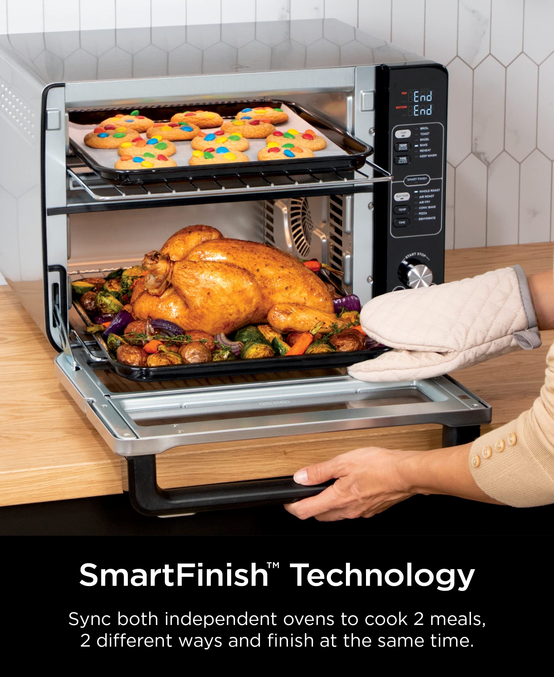 Ninja DCT401 12-in-1 Double Oven with FlexDoor, FlavorSeal & Smart Finish - Rapid Convection Top & Air Fry Bottom - Bake, Roast, Toast, Air Fry, Pizza - Stainless Steel Countertop Oven for Home Kitchen, Small Spaces & Holiday Cooking