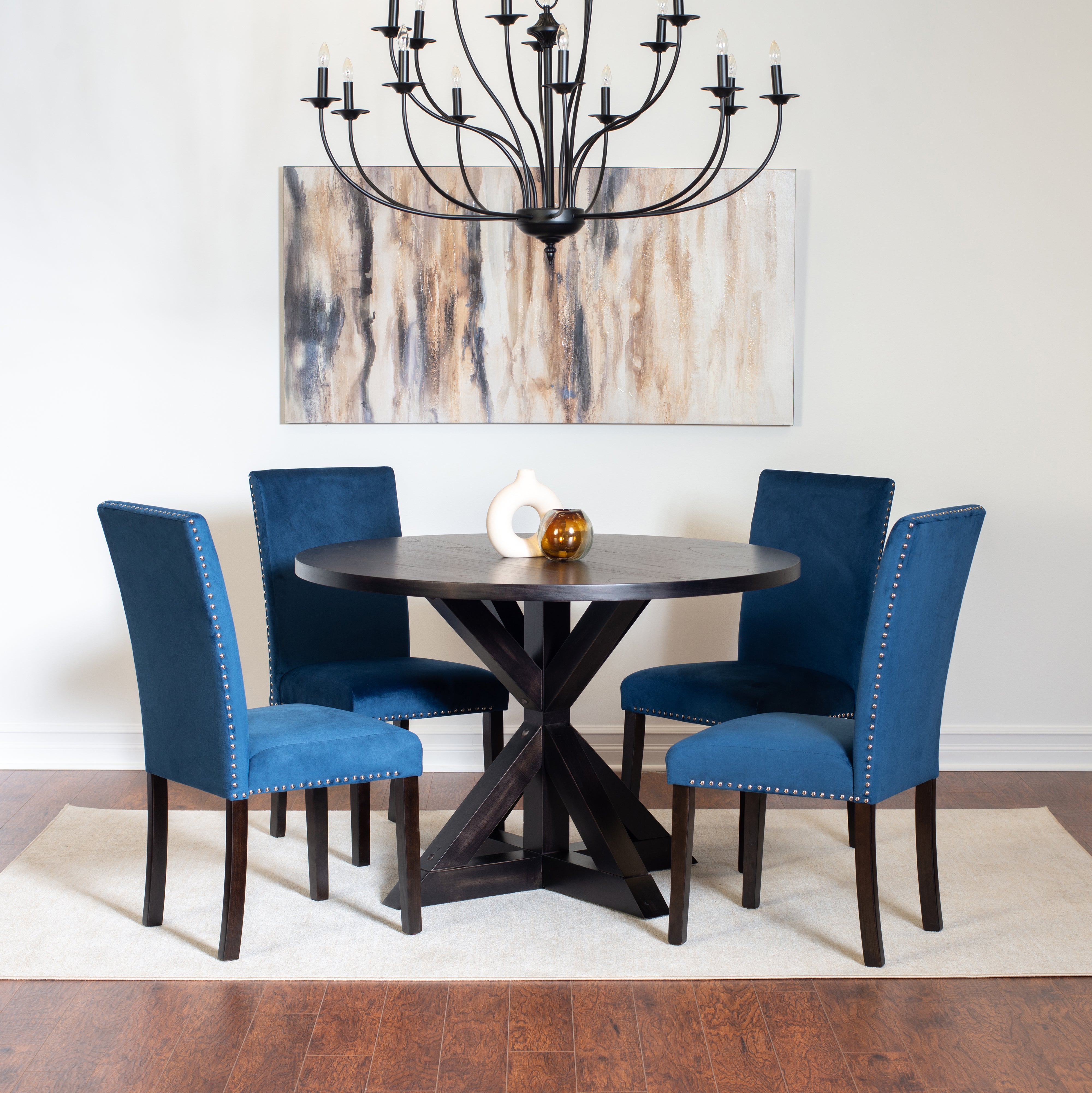 Roundhill Furniture Enbridge 5-Piece Dining Set - Cross Buck Dining Table with 4 Stylish Upholstered Chairs for Kitchen, Dining Room & Small Space Entertaining