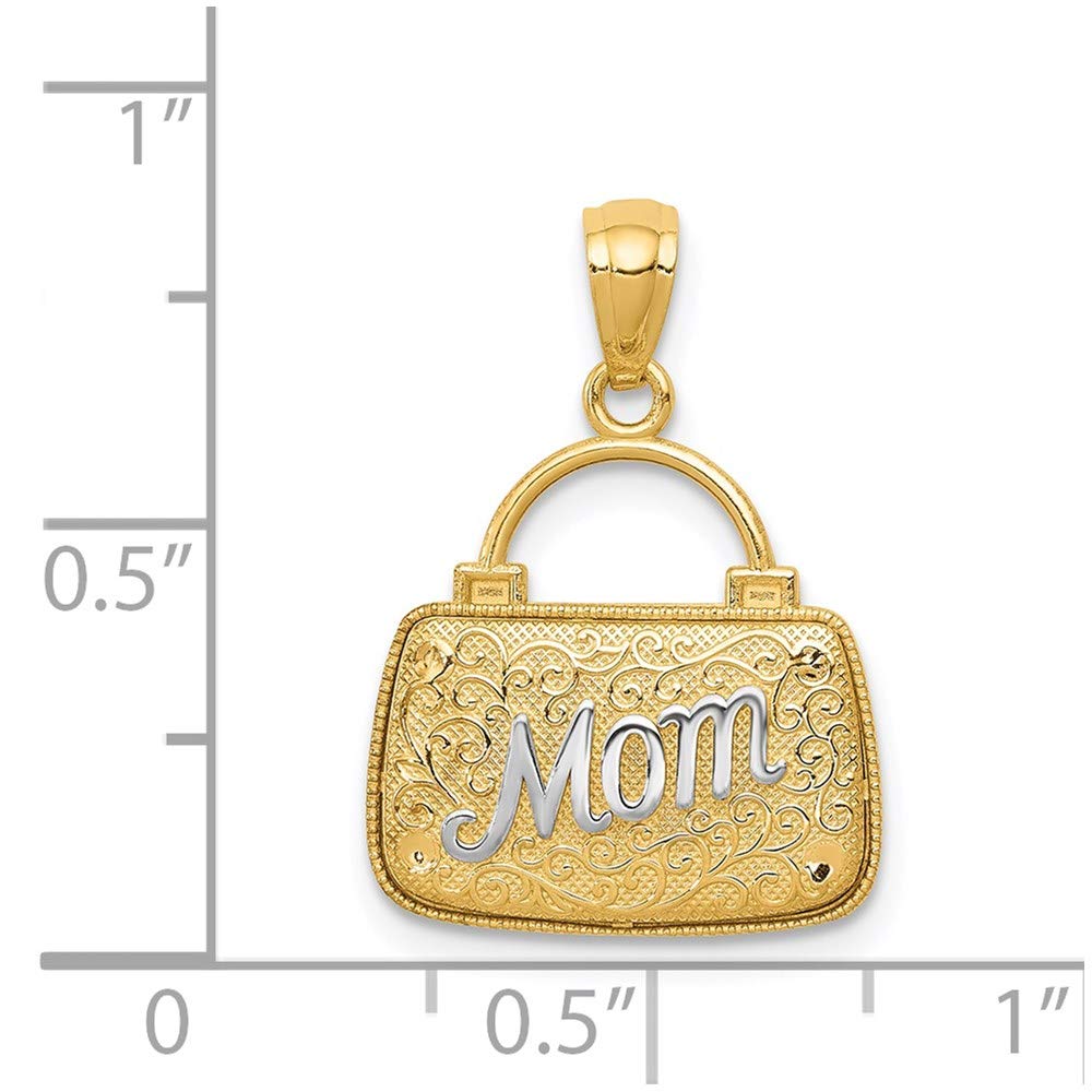14k Yellow Gold & White Rhodium Reversible Mom Purse Pendant Necklace - Elegant Black Bow Charm for Women, Gift for Mother's Day, Birthday, Anniversary | Perfect for Everyday Wear, Special Occasions & Jewelry Collection