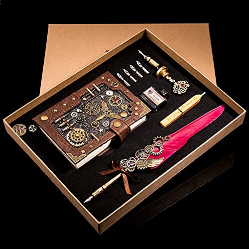Steampunk Vintage Fountain Pen Set with Ink Bottle - Creative Retro Writing Pen & Notebook Stationery Gift Box for Journaling, Calligraphy, Office & Business (Color: A) | Perfect for Writers, Collectors & Unique Gifts